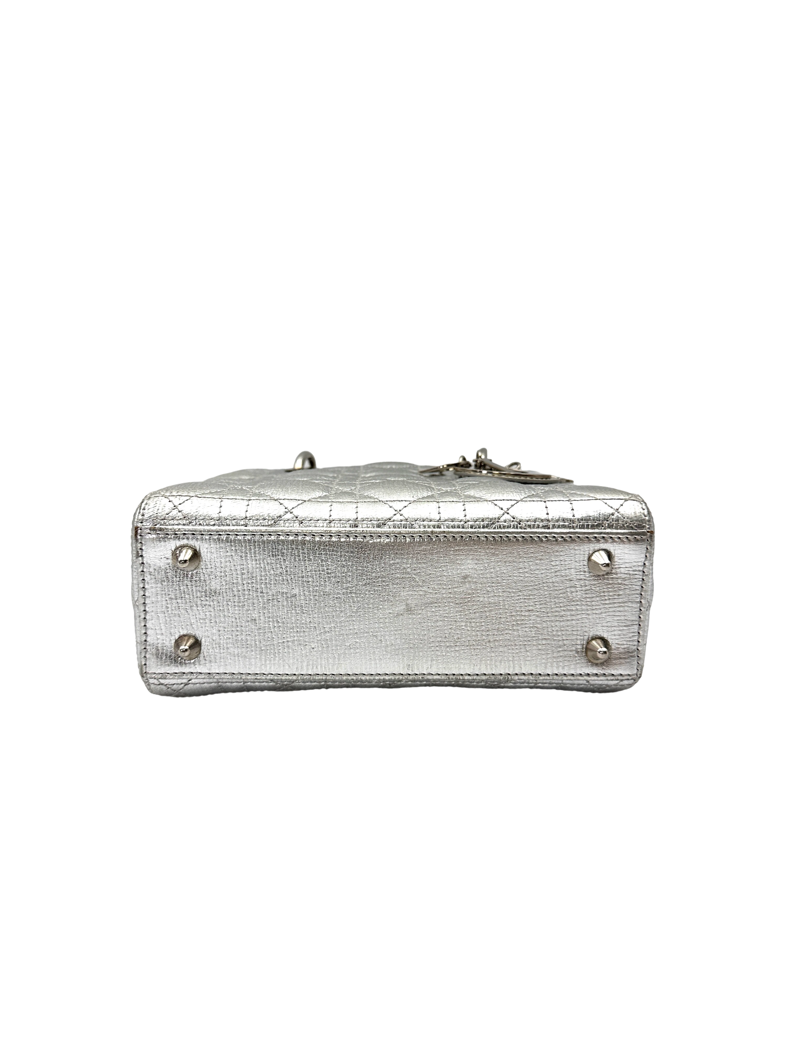 Christian Dior Lady Dior Metallic Silver Leather Handle Bag DR817