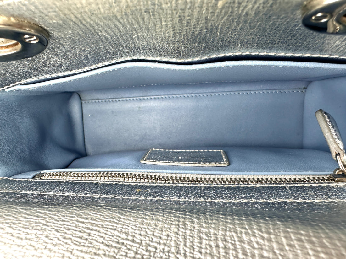 Christian Dior Lady Dior Metallic Silver Leather Handle Bag DR817