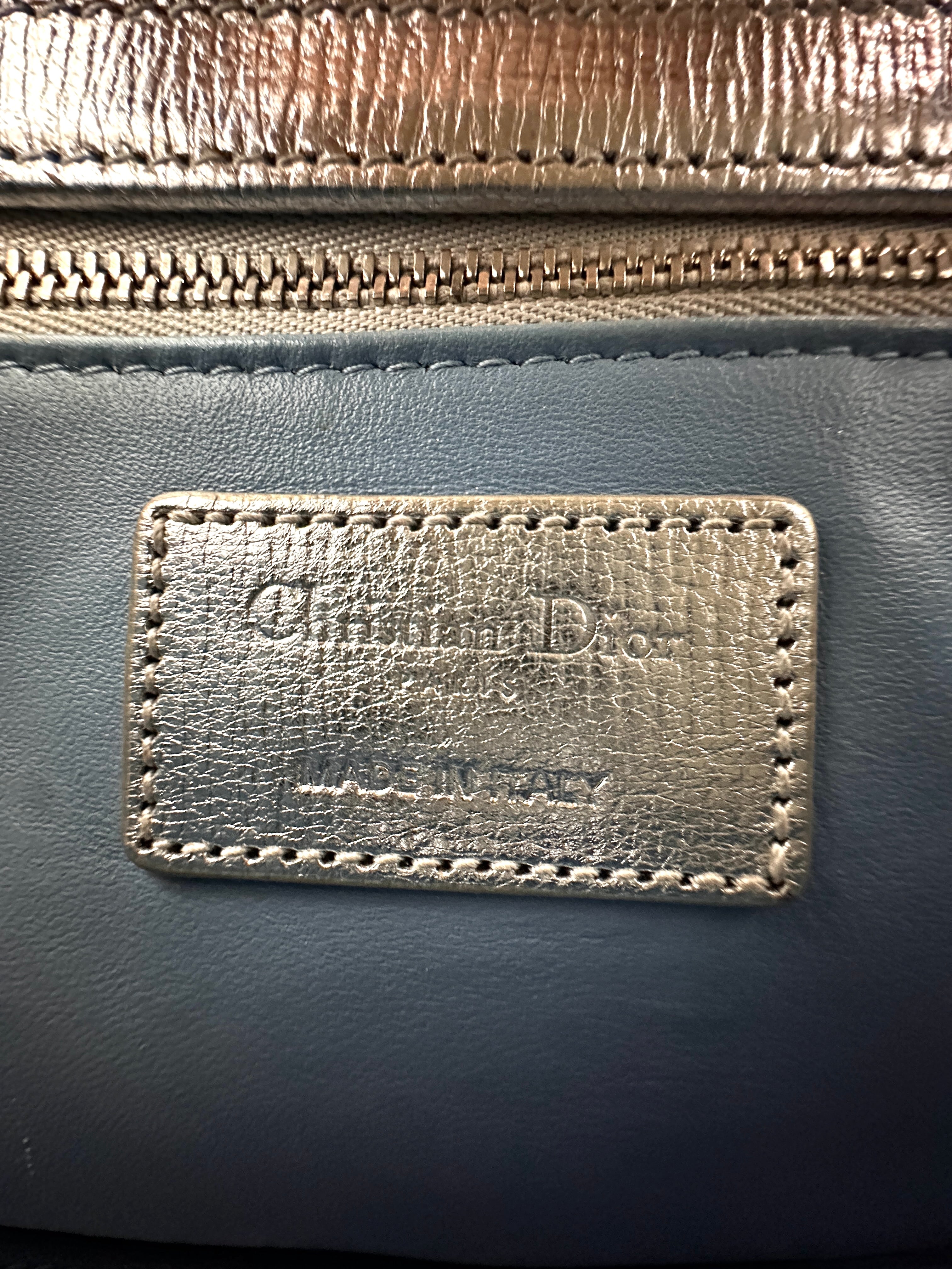 Christian Dior Lady Dior Metallic Silver Leather Handle Bag DR817