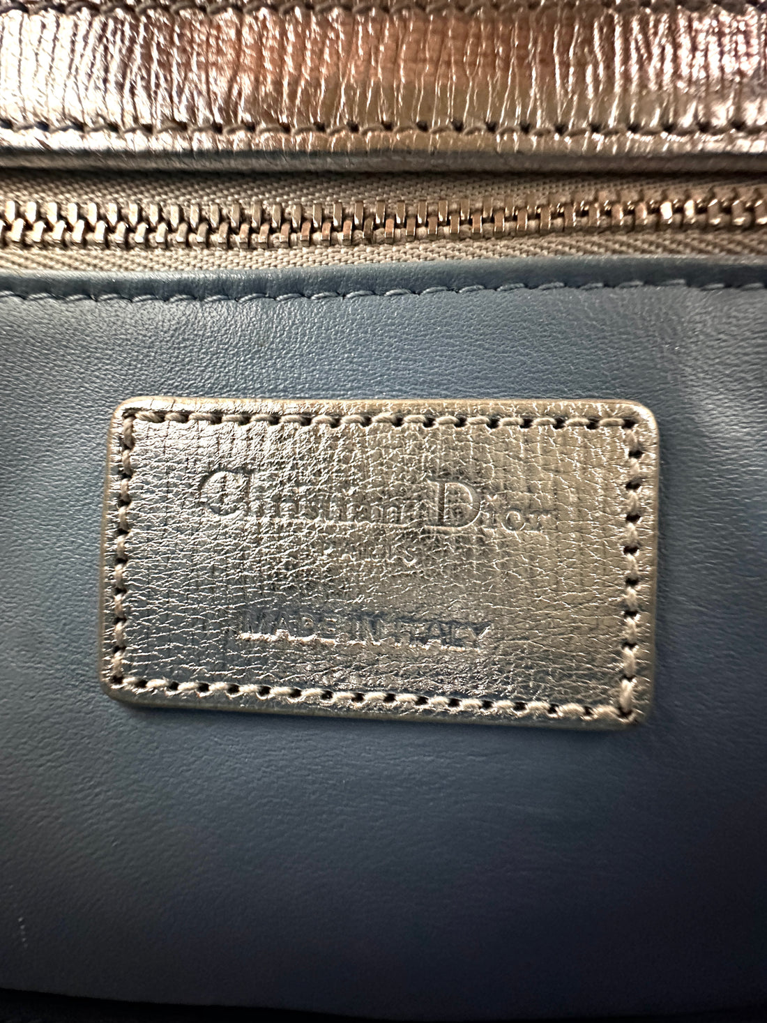 Christian Dior Lady Dior Metallic Silver Leather Handle Bag DR817
