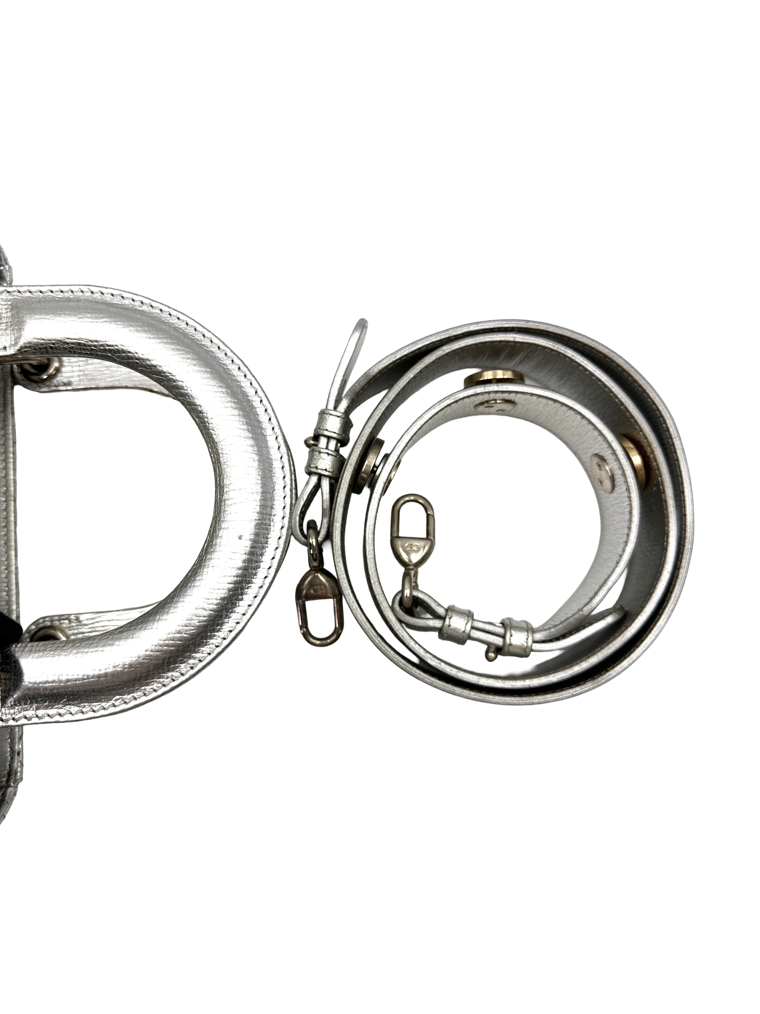 Christian Dior Lady Dior Metallic Silver Leather Handle Bag DR817