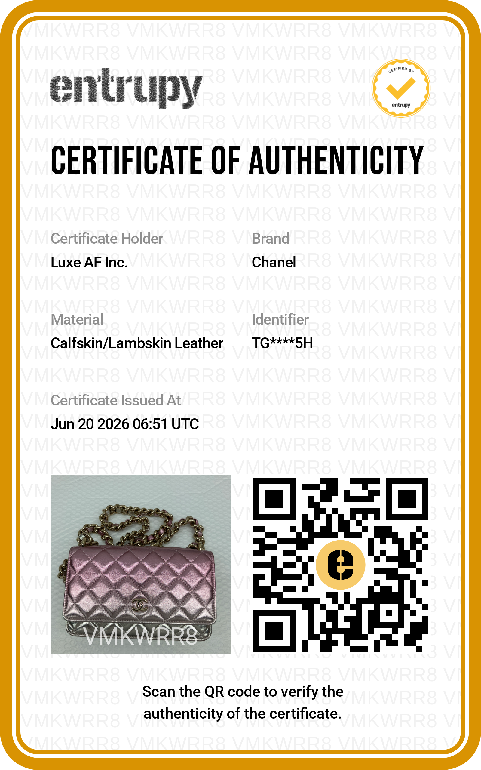 Chanel Classic Flap Iridescent Pink Quilted Leather Wallet On Chain(TG***5H) CC2219