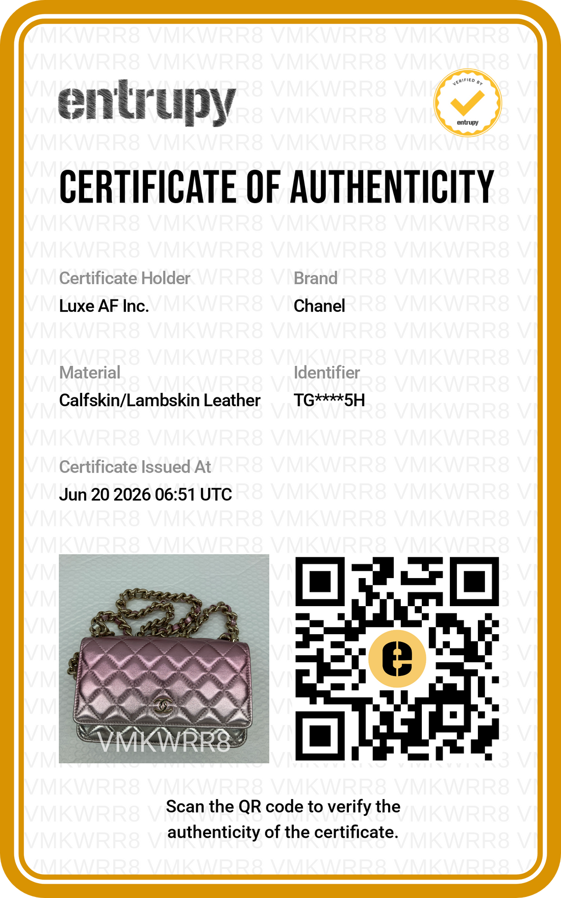 Chanel Classic Flap Iridescent Pink Quilted Leather Wallet On Chain(TG***5H) CC2219