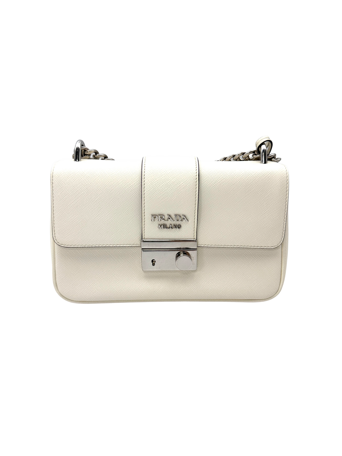 Prada Milano White Leather Chain Shoulder Bag PR504