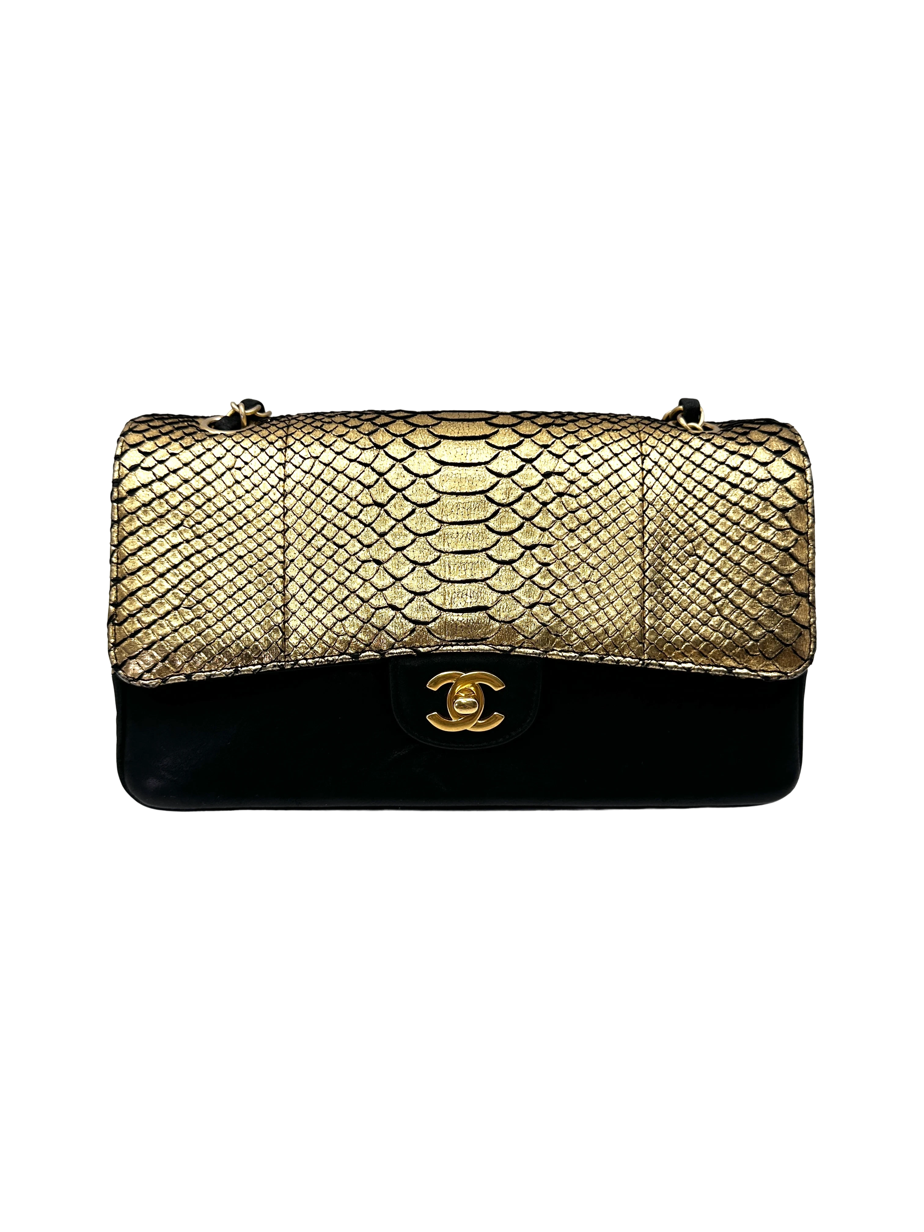 Chanel Classic Flap Metallic Gold Python Leather Shoulder Bag(23***97) CC2226