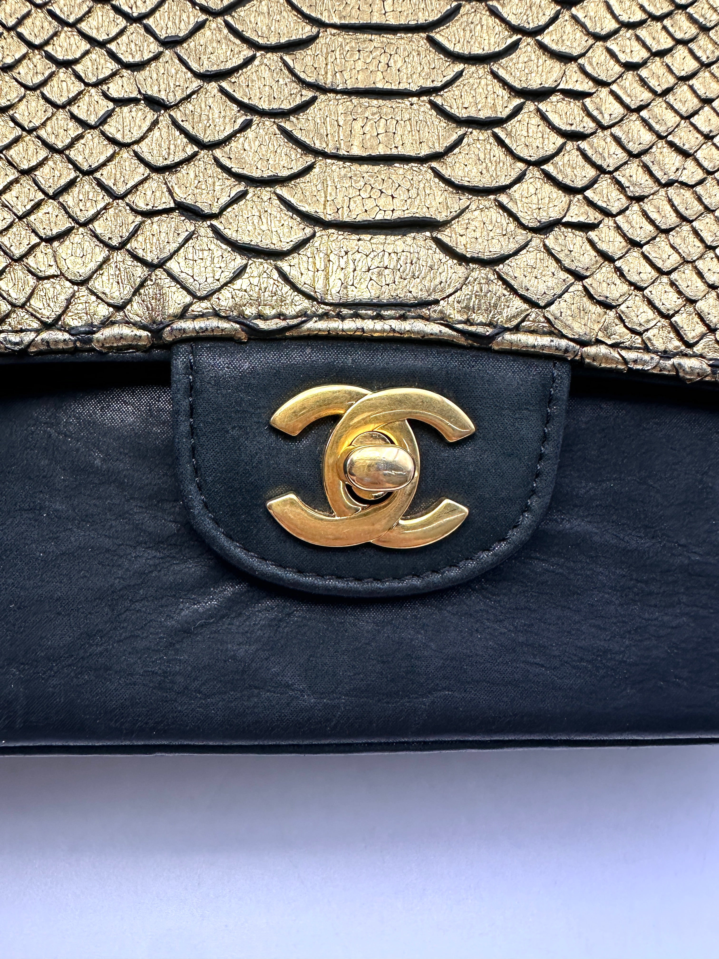 Chanel Classic Flap Metallic Gold Python Leather Shoulder Bag(23***97) CC2226
