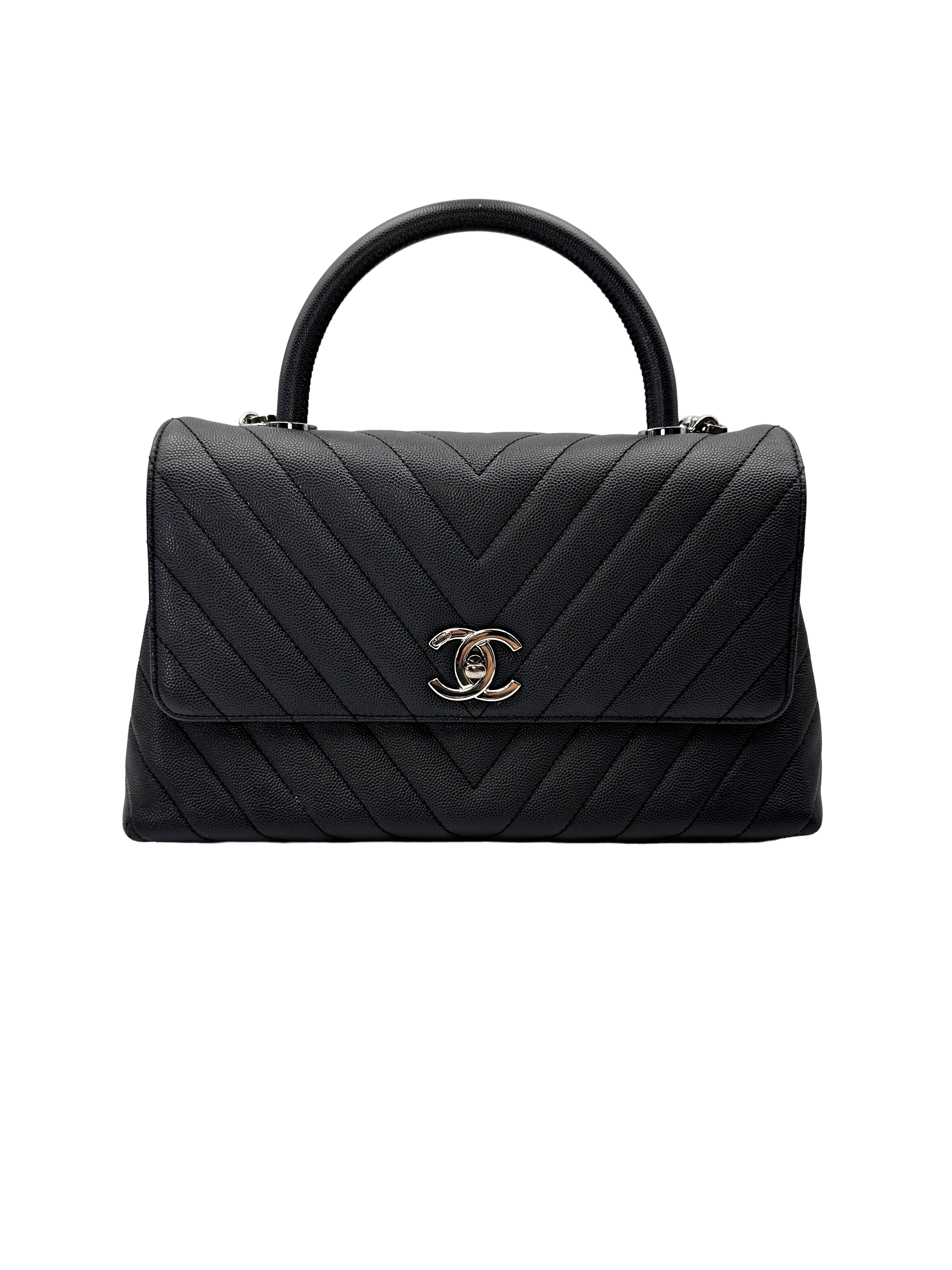 Chanel CoCo Handle Black Chevron Quilted Leather Medium Size Shoulder Bag(28***43) CC2223