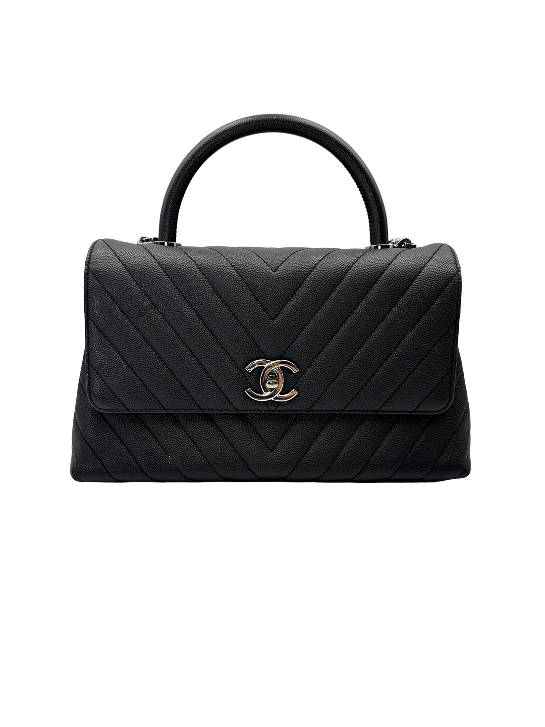 Chanel CoCo Handle Black Chevron Quilted Leather Medium Size Shoulder Bag(28***43) CC2223