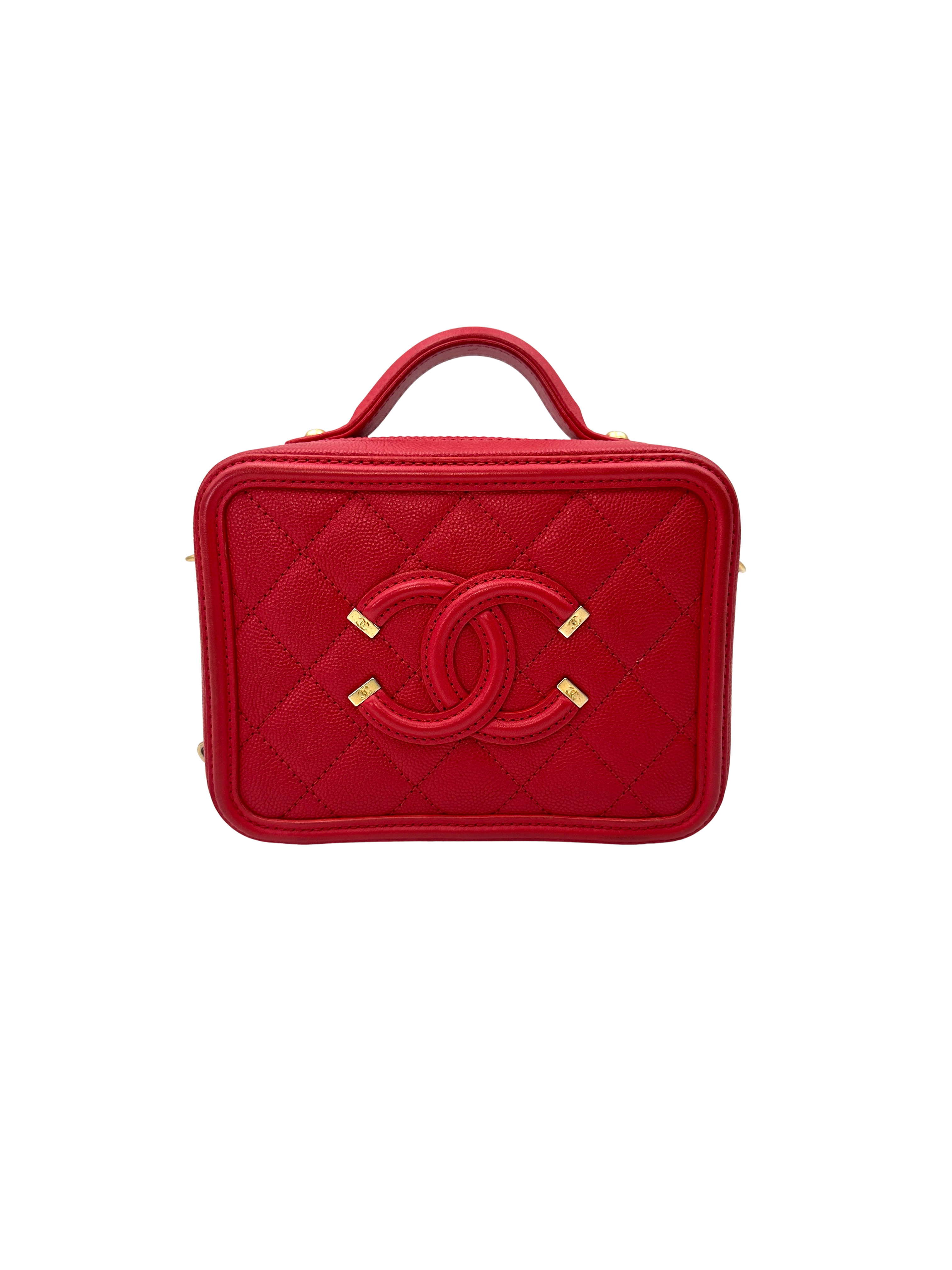 Chanel CC Filigree Red Quilted Leather Top Handle Vanity Case(25***18) CC2224