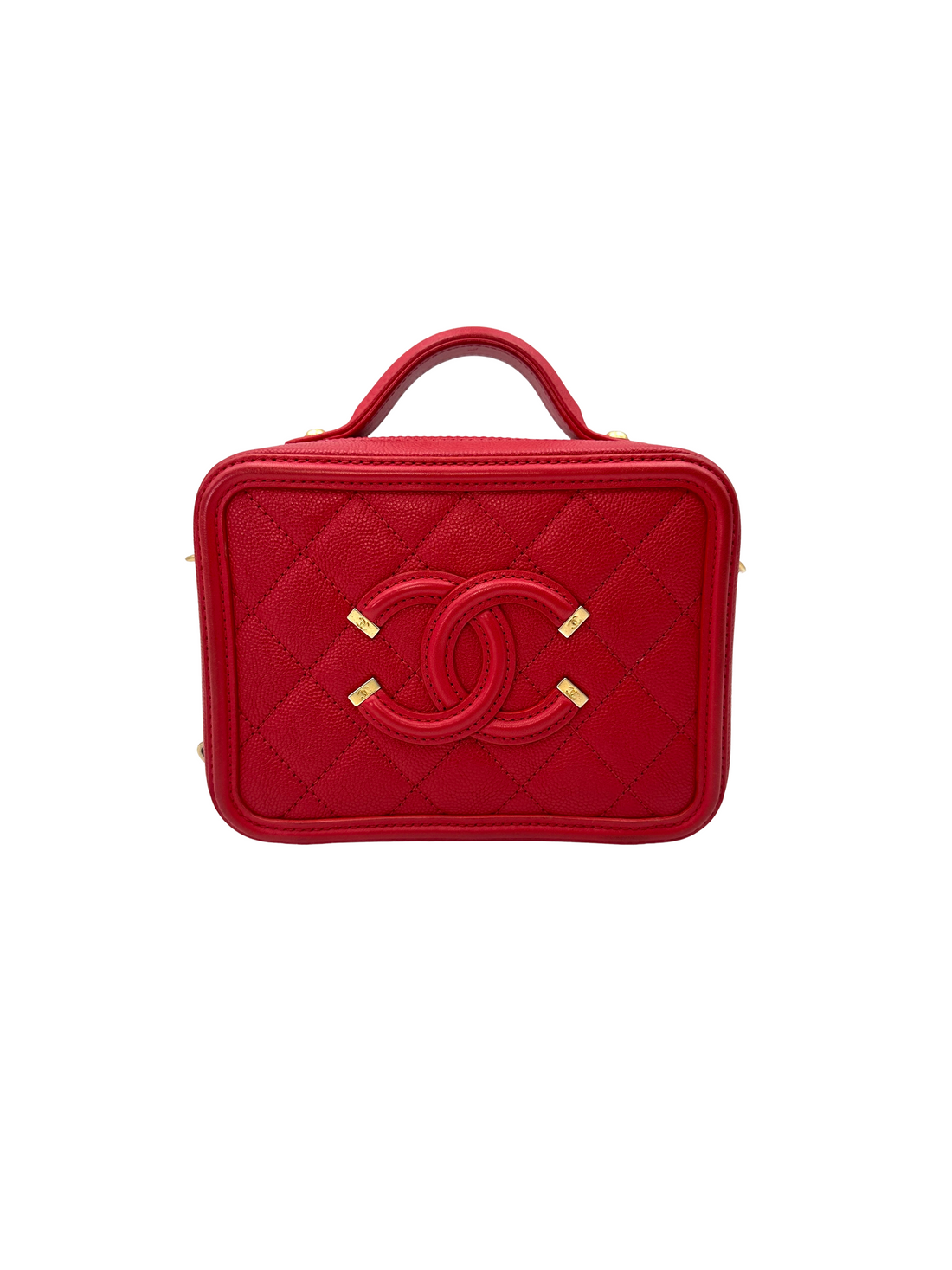 Chanel CC Filigree Red Quilted Leather Top Handle Vanity Case(25***18) CC2224