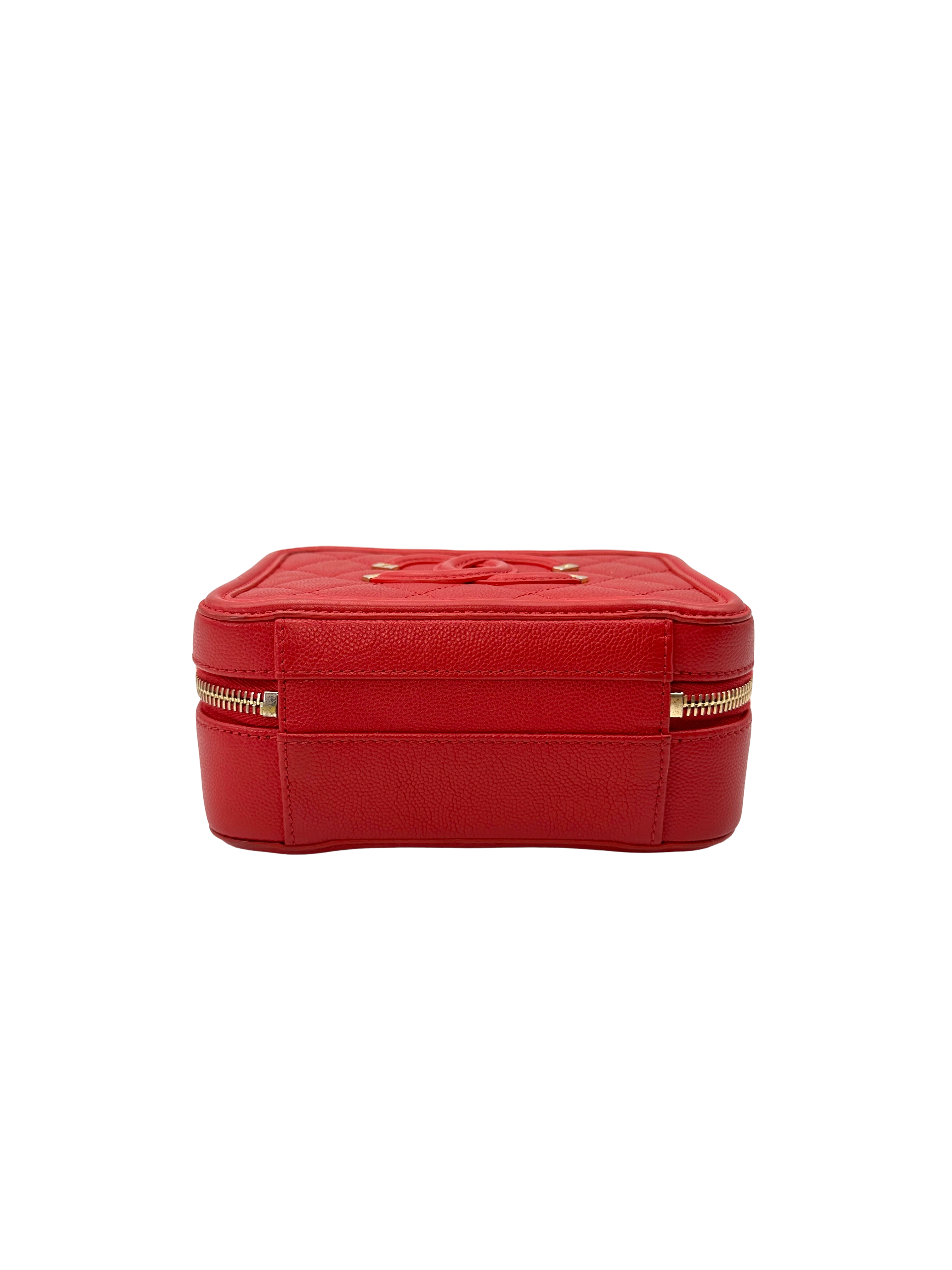 Chanel CC Filigree Red Quilted Leather Top Handle Vanity Case(25***18) CC2224