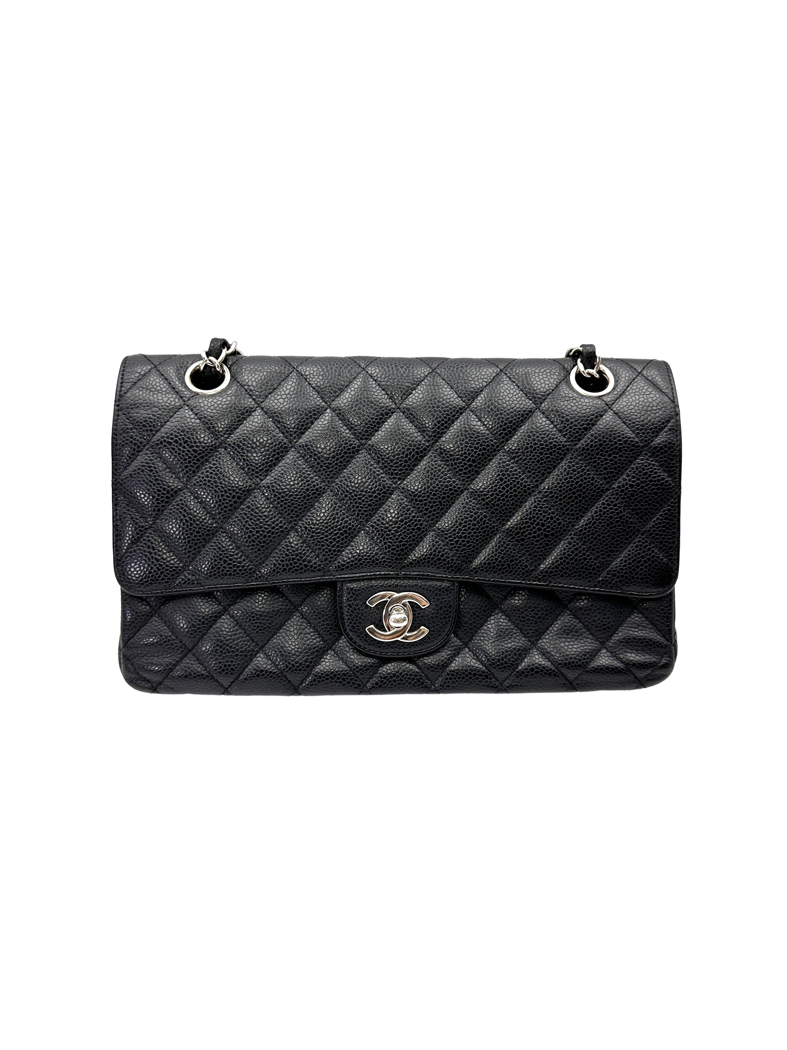 Chanel Classic Flap Black Quilted Leather Medium Size Shoulder Bag With Silver Buckle(13***87) CC2222