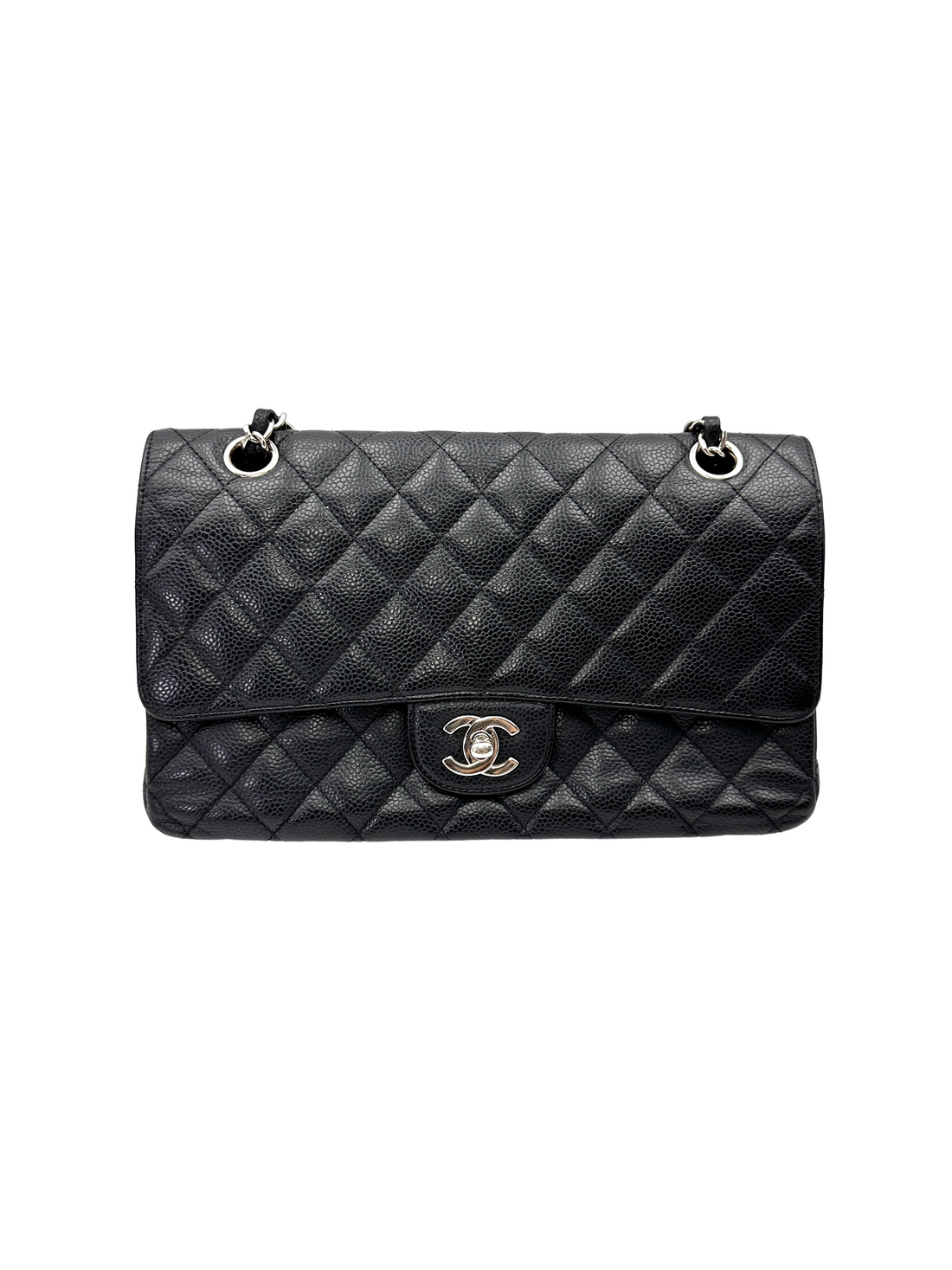 Chanel Classic Flap Black Quilted Leather Medium Size Shoulder Bag With Silver Buckle(13***87) CC2222