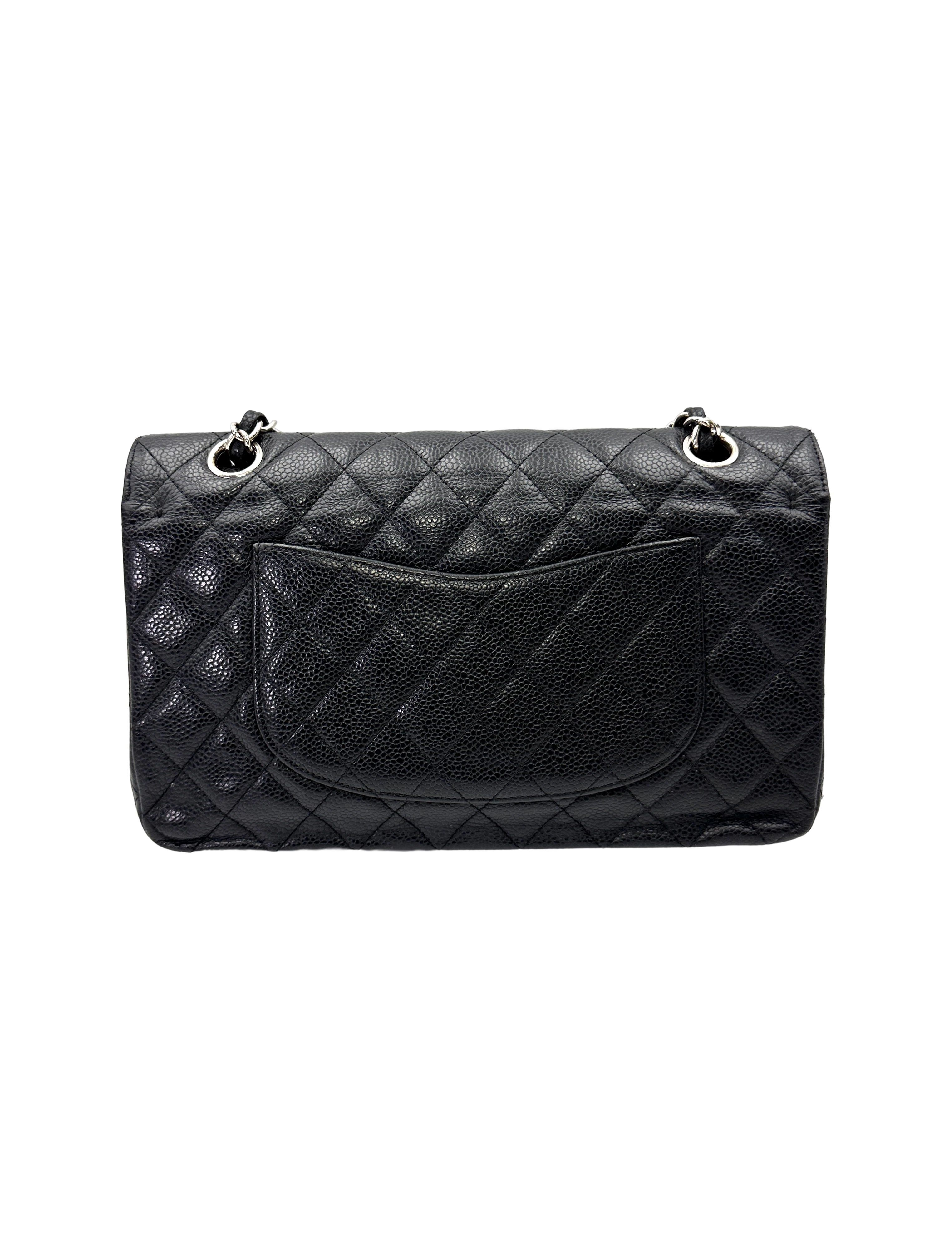 Chanel Classic Flap Black Quilted Leather Medium Size Shoulder Bag With Silver Buckle(13***87) CC2222