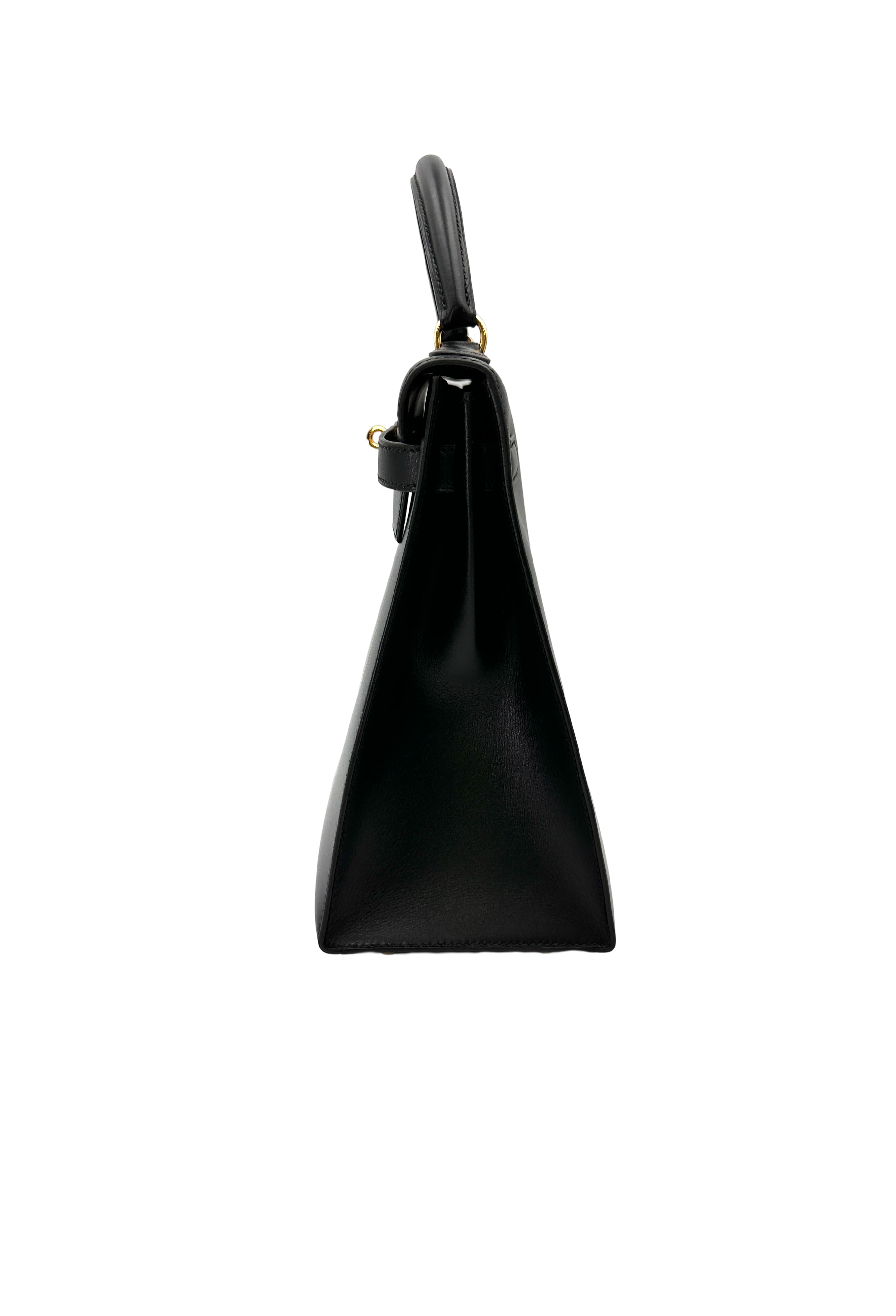 Hermes Kelly32 Black Leather Top Handle Bag With Gold Hardware HR128