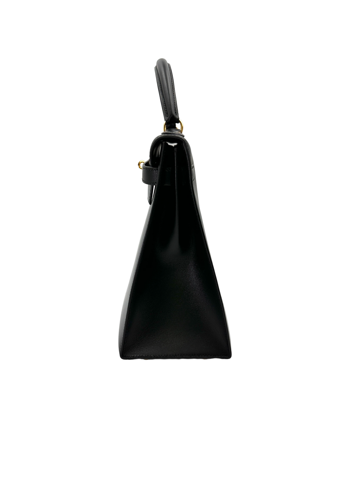 Hermes Kelly32 Black Leather Top Handle Bag With Gold Hardware HR128