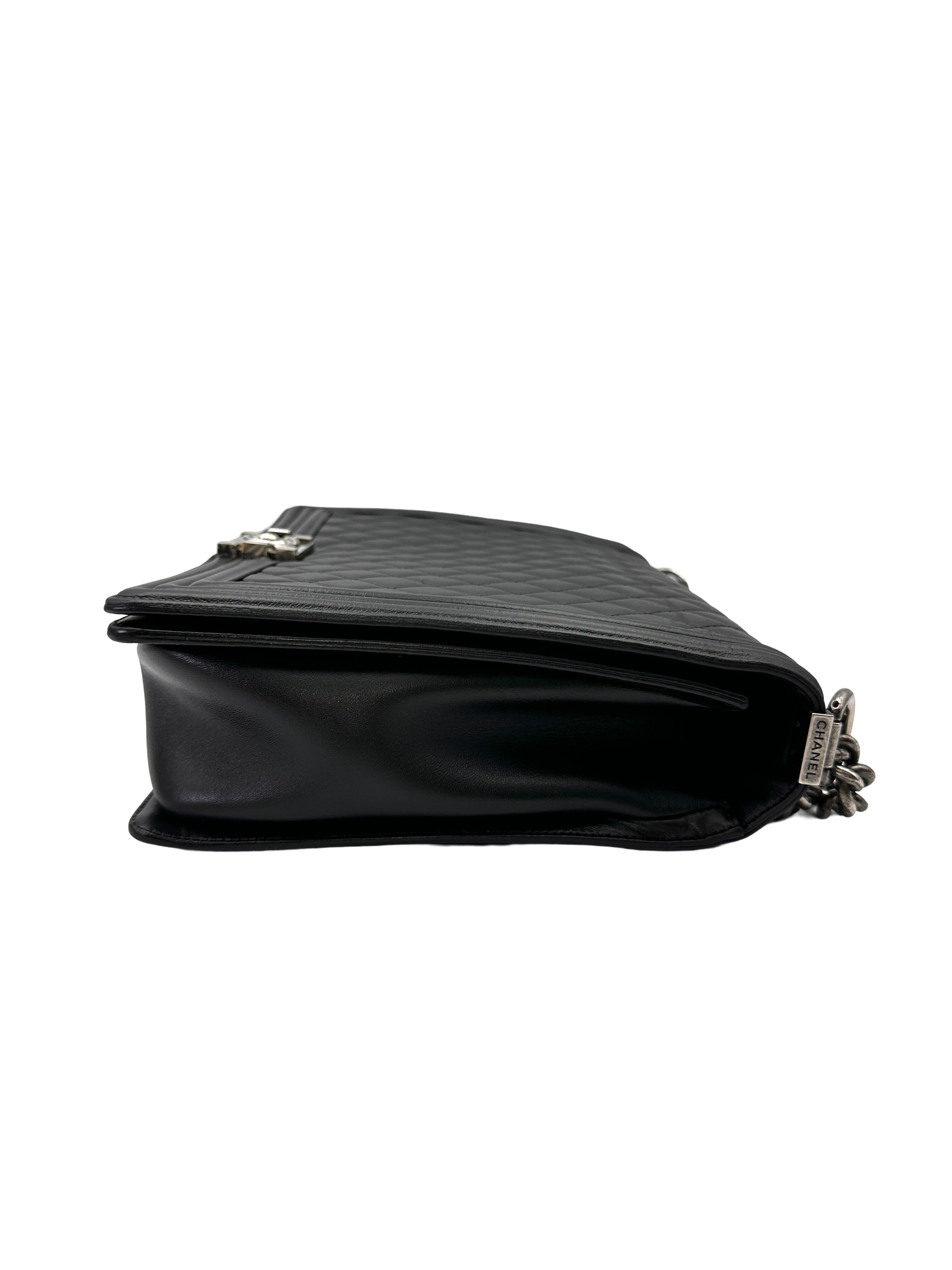 Chanel LeBoy Black Quilted Leather Flap Bag With Silver Buckle(18***97) CC2229