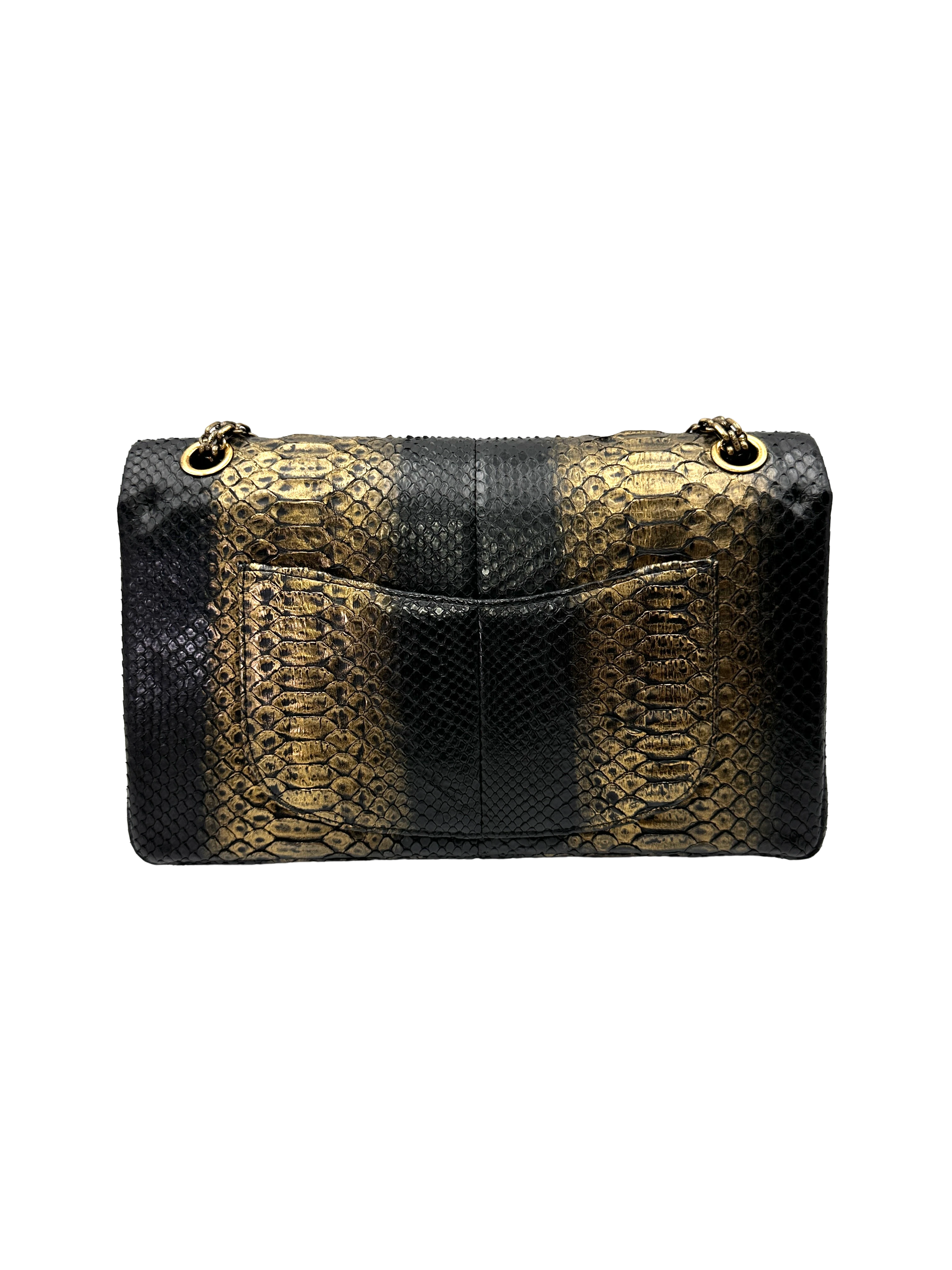 Chanel 2.55 Reissue Gold/Black Python Leather Medium Size Flap Bag(14***71) CC2228