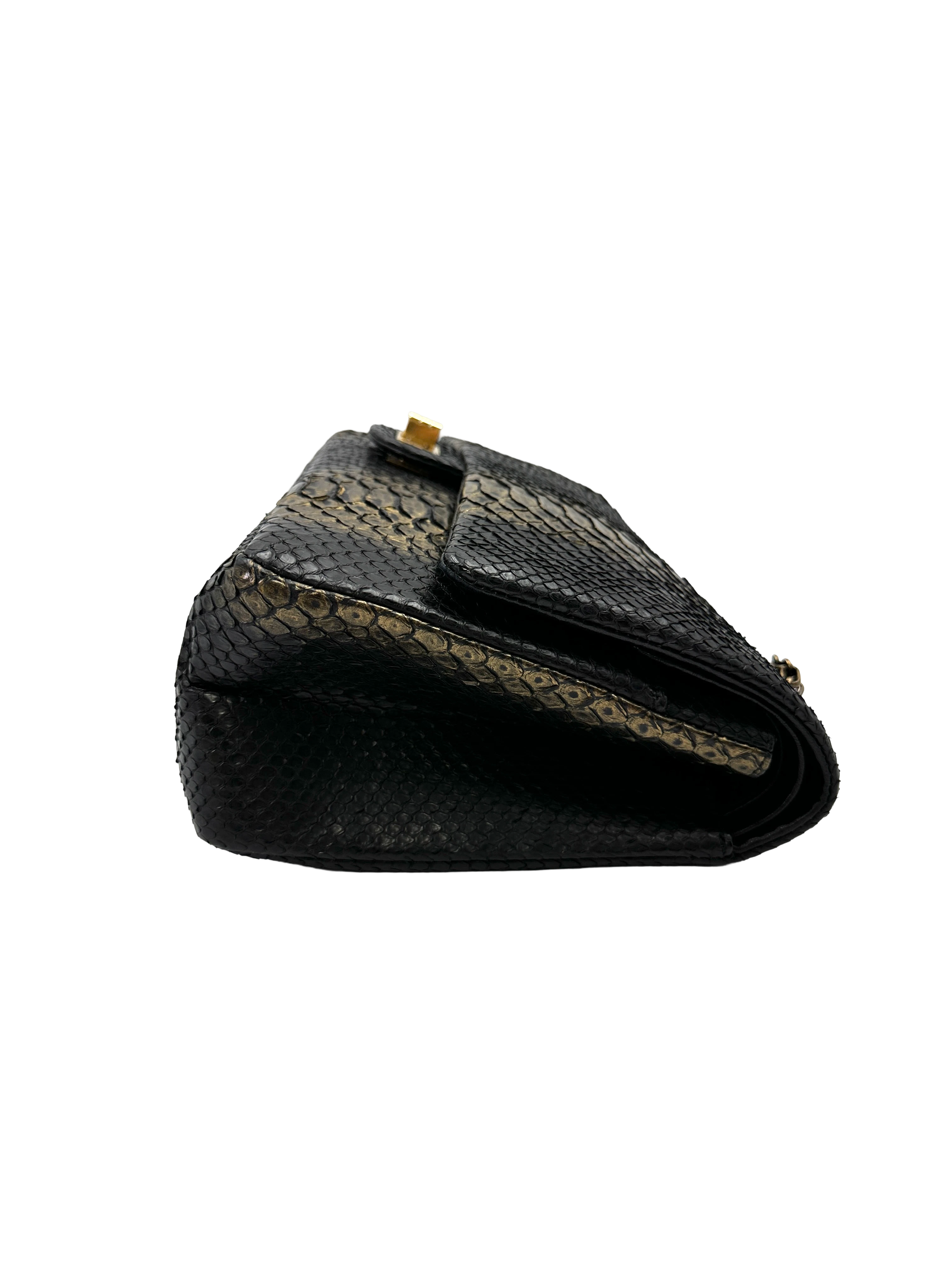 Chanel 2.55 Reissue Gold/Black Python Leather Medium Size Flap Bag(14***71) CC2228