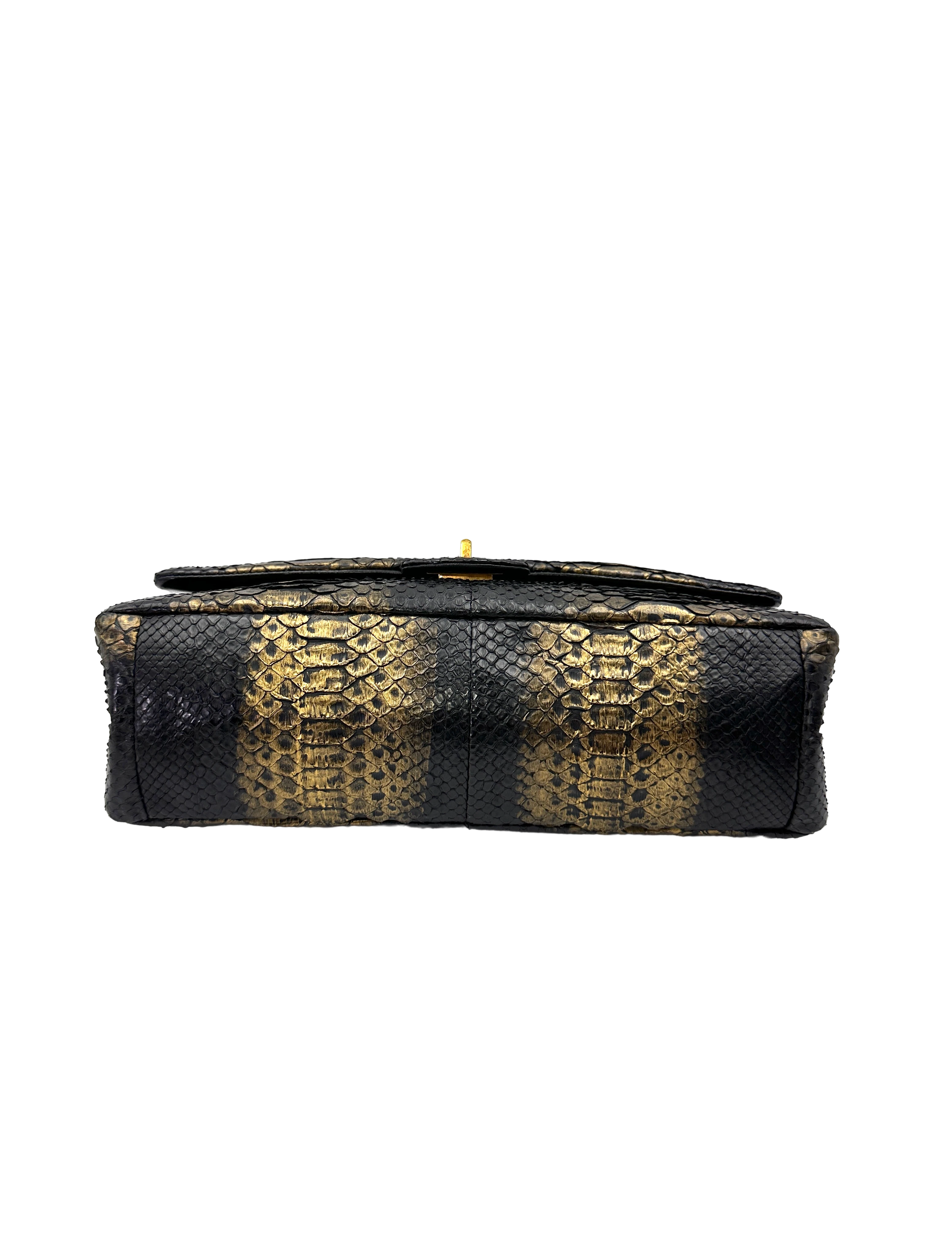 Chanel 2.55 Reissue Gold/Black Python Leather Medium Size Flap Bag(14***71) CC2228