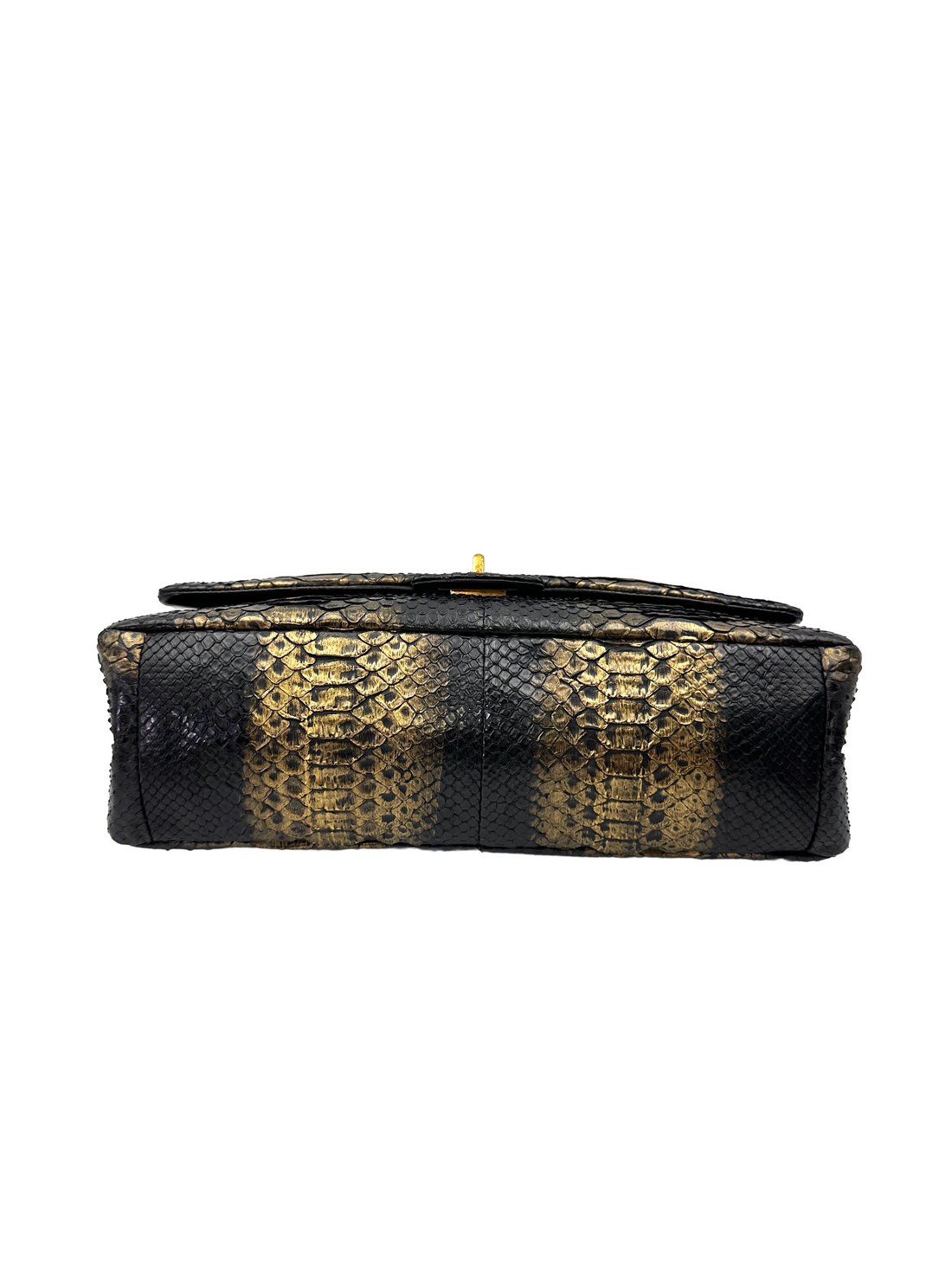Chanel 2.55 Reissue Gold/Black Python Leather Medium Size Flap Bag(14***71) CC2228