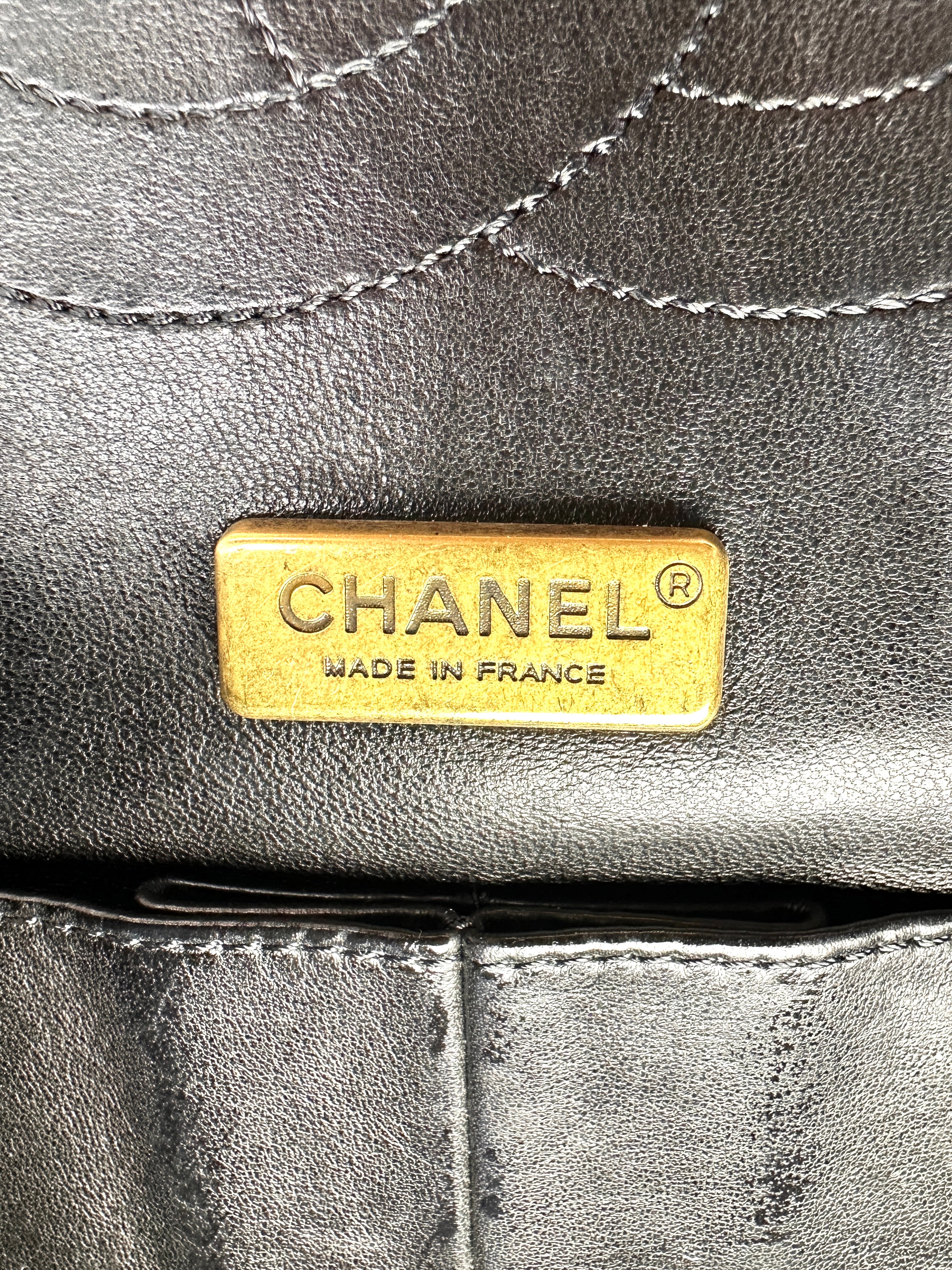 Chanel 2.55 Reissue Gold/Black Python Leather Medium Size Flap Bag(14***71) CC2228