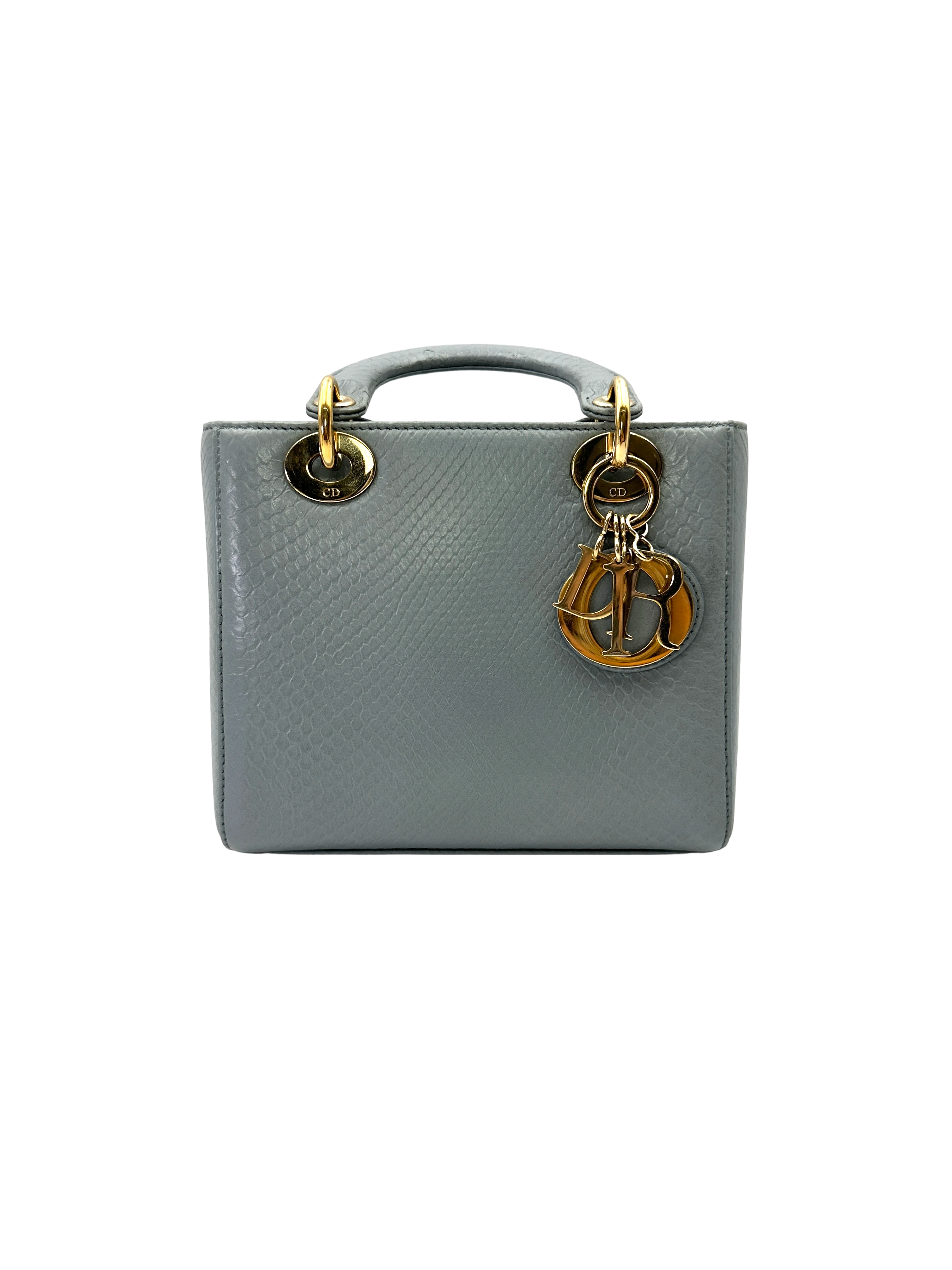 Christian Dior Lady Dior Light Blue Lizard Leather Small Size Handle Bag DR818