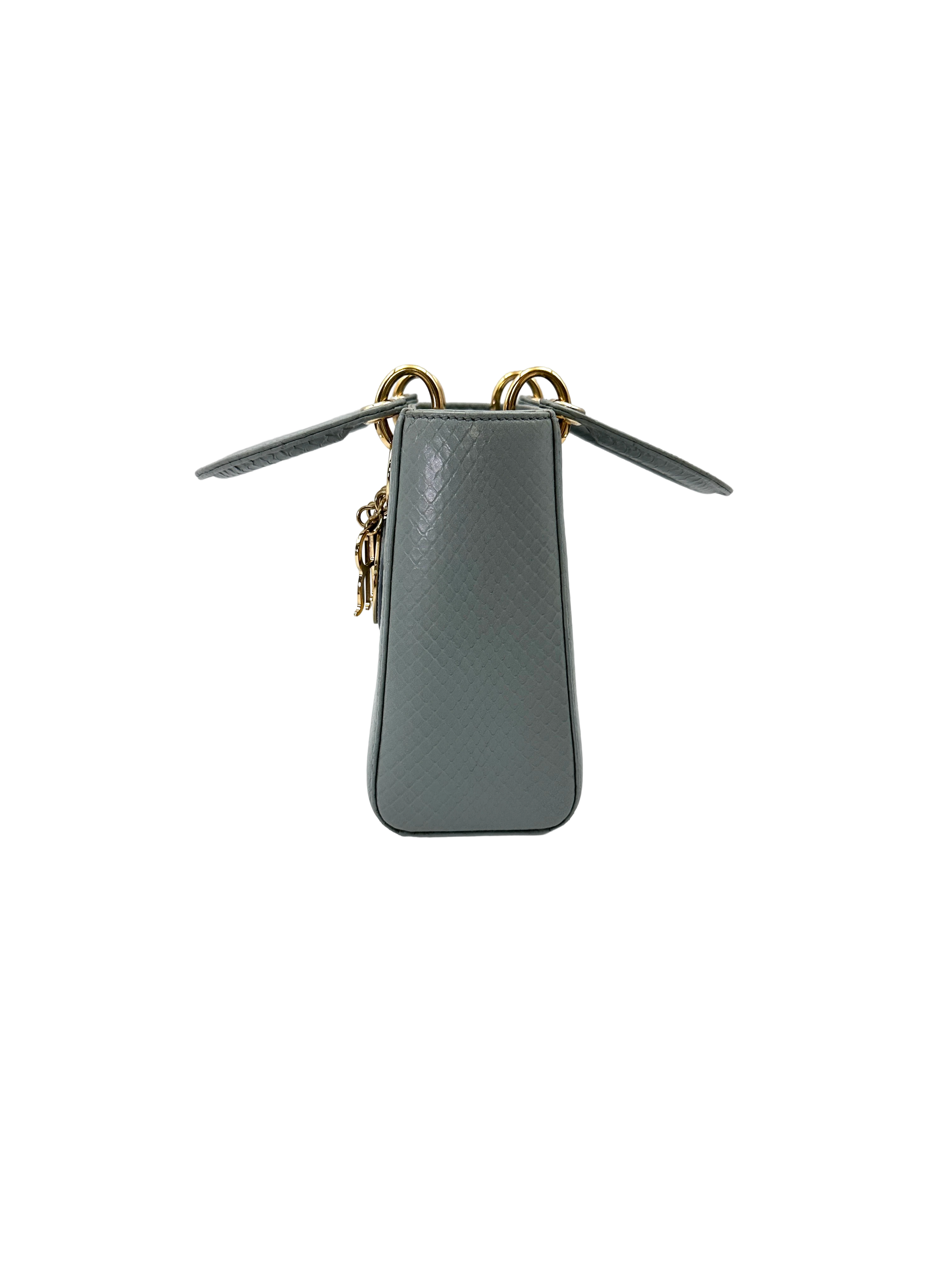 Christian Dior Lady Dior Light Blue Lizard Leather Small Size Handle Bag DR818