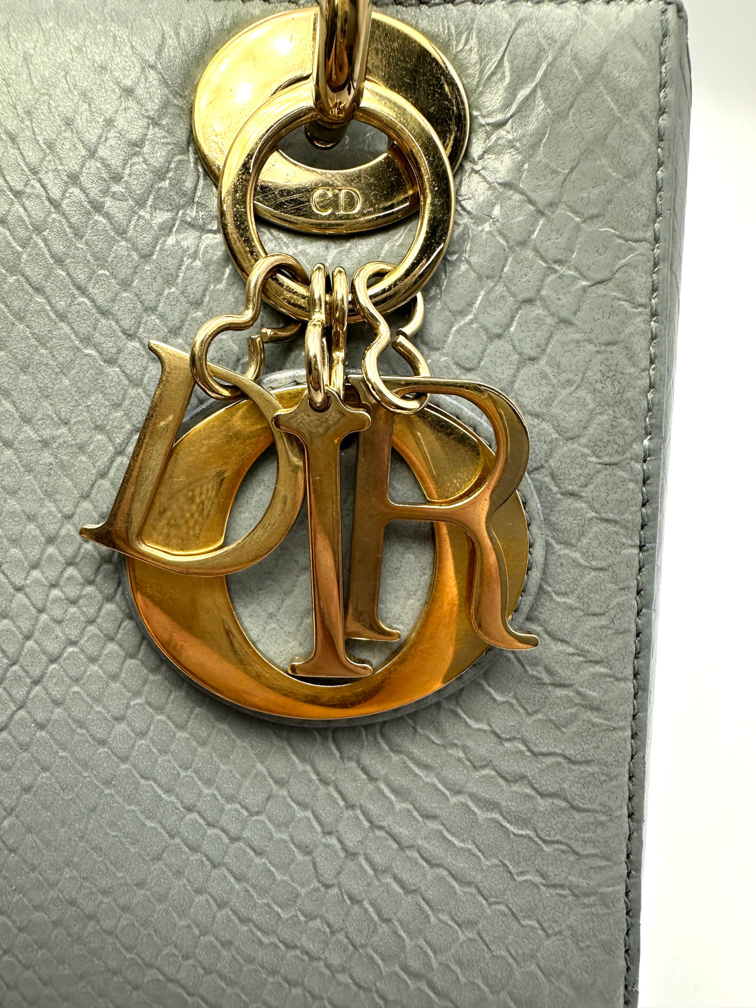 Christian Dior Lady Dior Light Blue Lizard Leather Small Size Handle Bag DR818