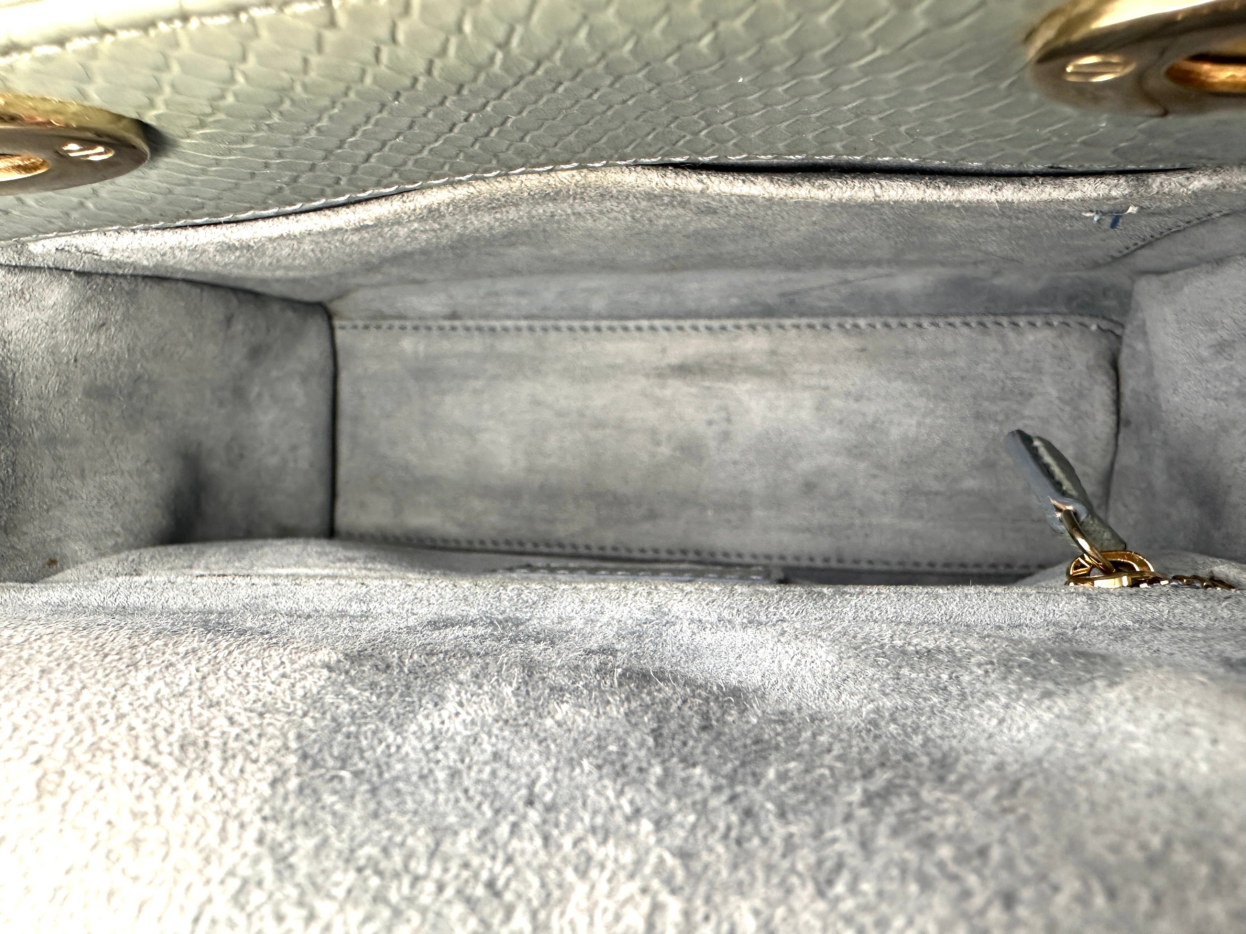 Christian Dior Lady Dior Light Blue Lizard Leather Small Size Handle Bag DR818