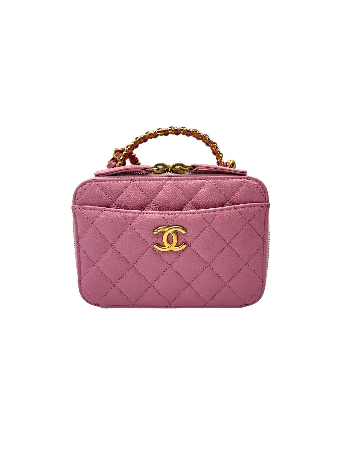Chanel 22S Pink Quilted Leather Top Handle Vanity Case With Gold Hardware(PG***5G) CC2231
