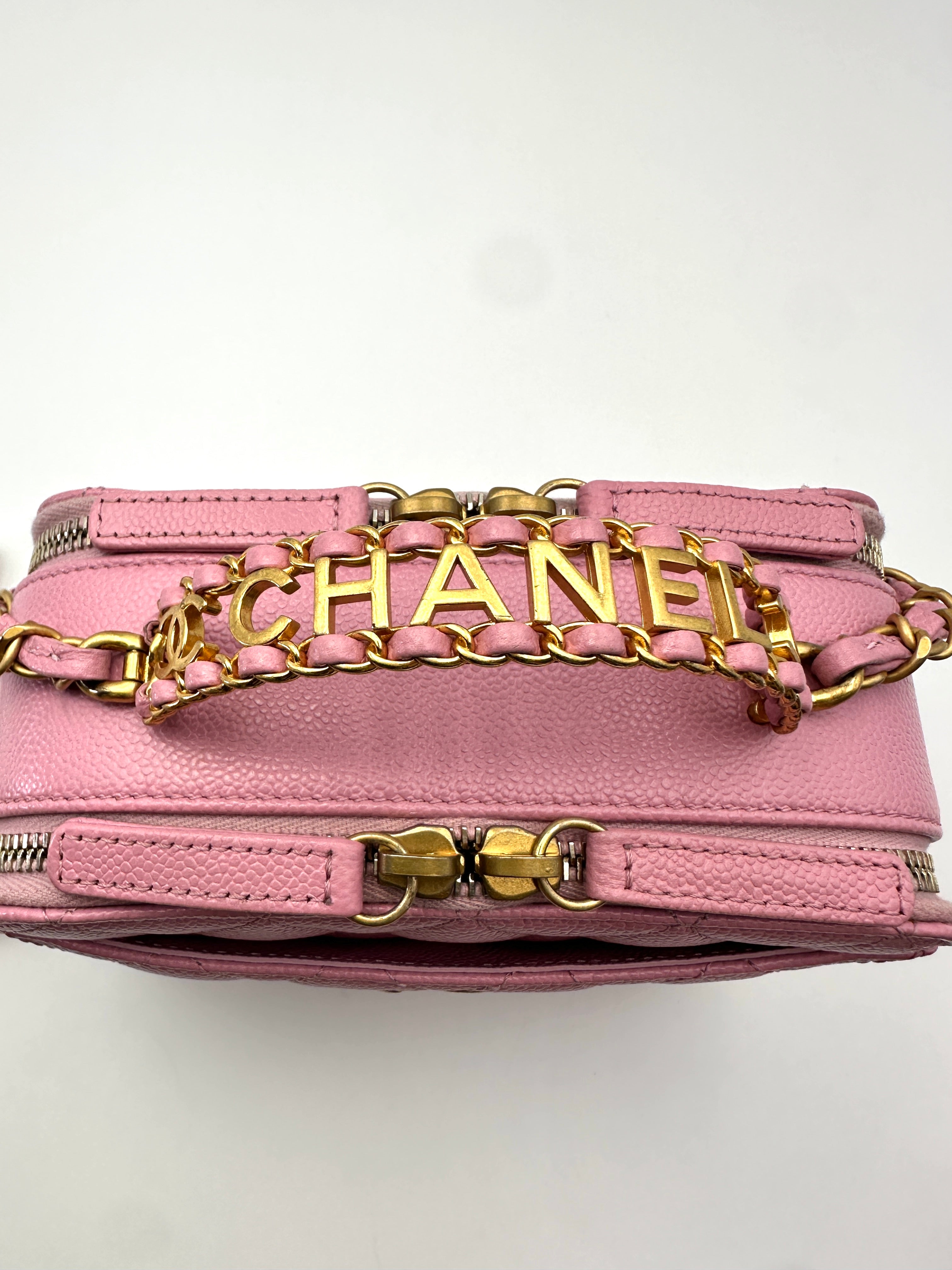 Chanel 22S Pink Quilted Leather Top Handle Vanity Case With Gold Hardware(PG***5G) CC2231