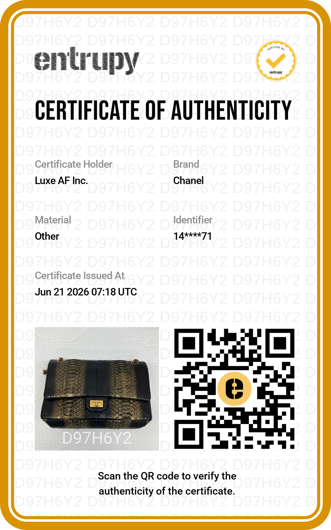 Chanel 2.55 Reissue Gold/Black Python Leather Medium Size Flap Bag(14***71) CC2228