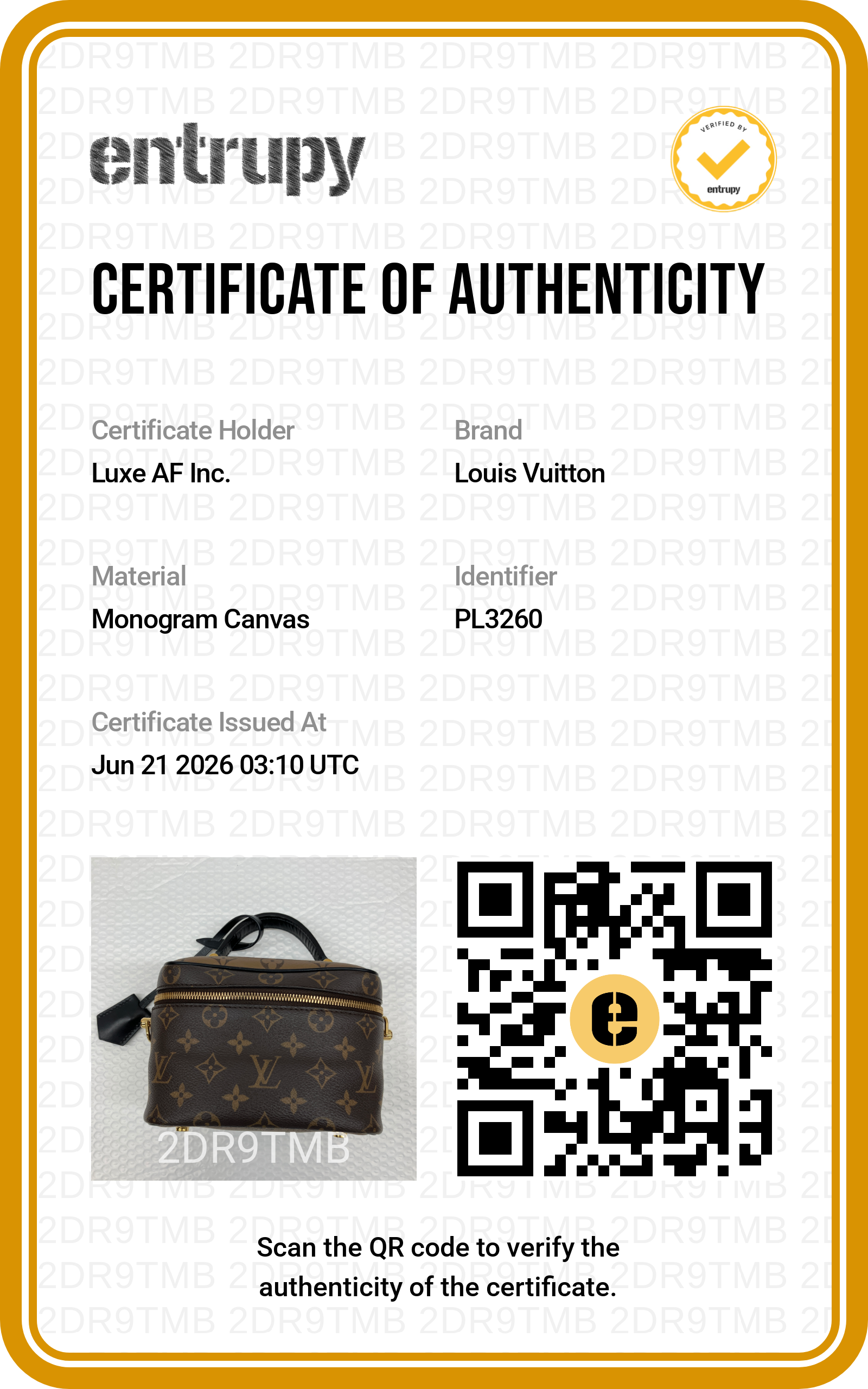 Louis Vuitton Vanity PM Monogram Reverse Canvas Handle Bag LV3085