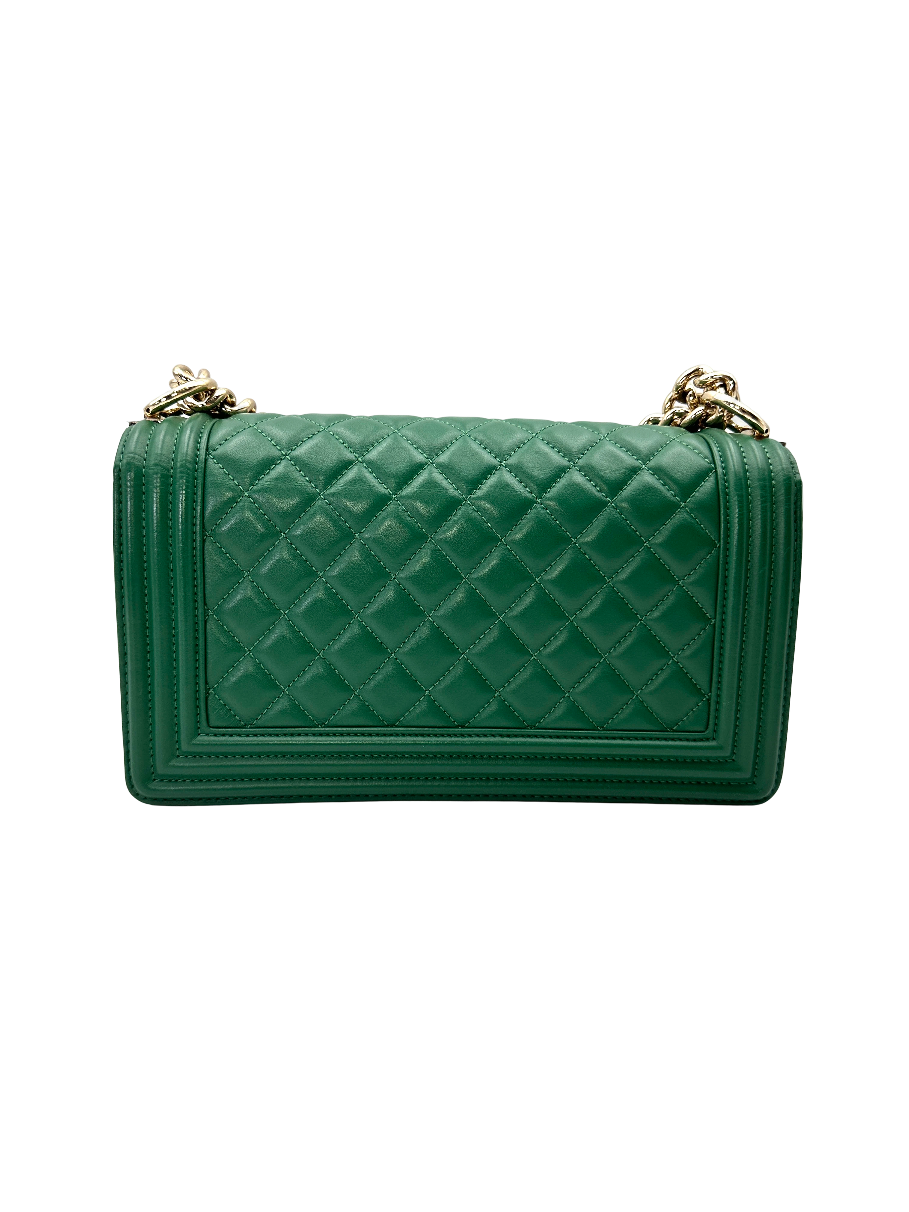 Chanel LeBoy Green Quilted Leather Medium Size Flap Bag With Gold Buckle(25***86) CC2232