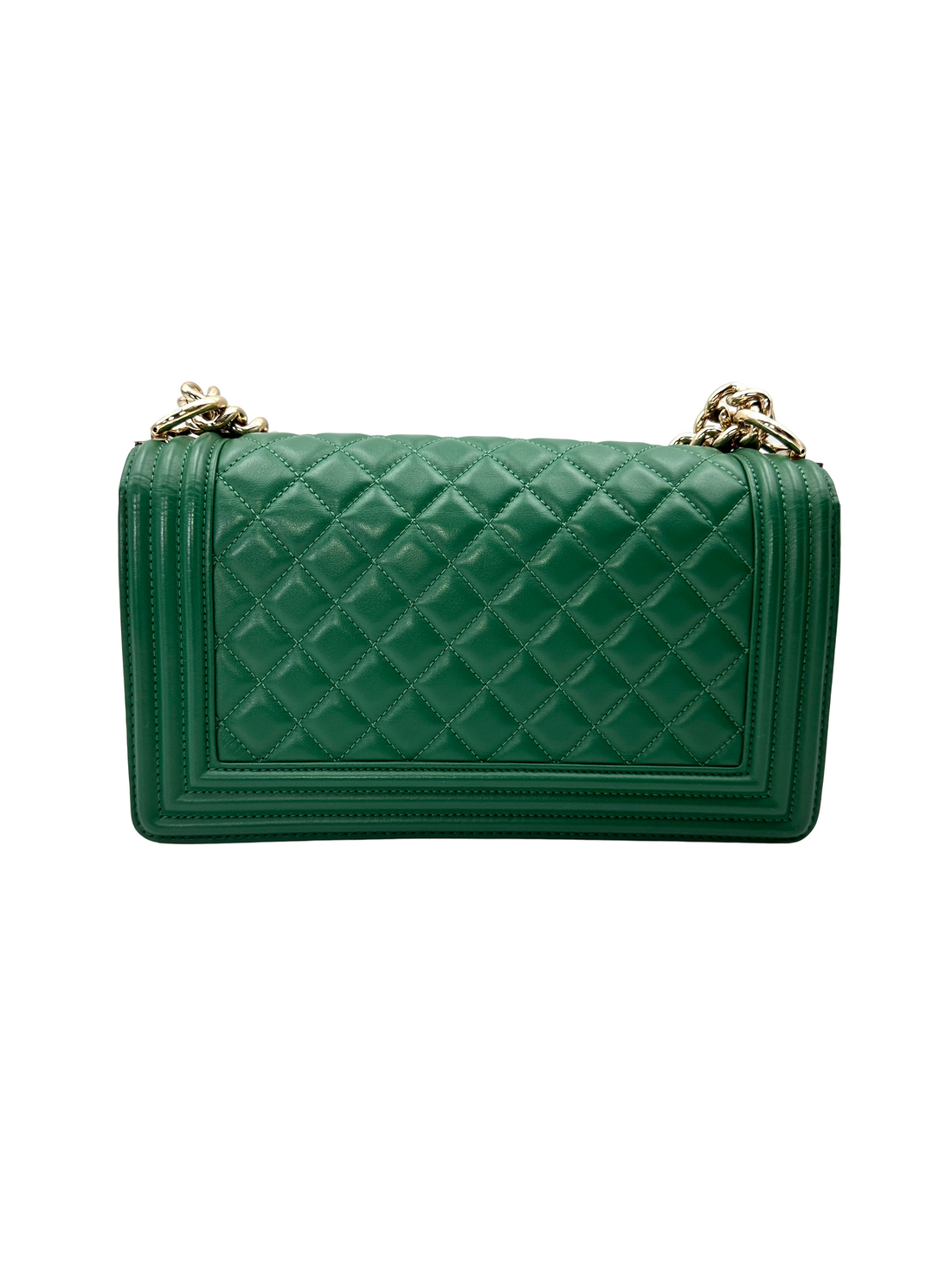 Chanel LeBoy Green Quilted Leather Medium Size Flap Bag With Gold Buckle(25***86) CC2232
