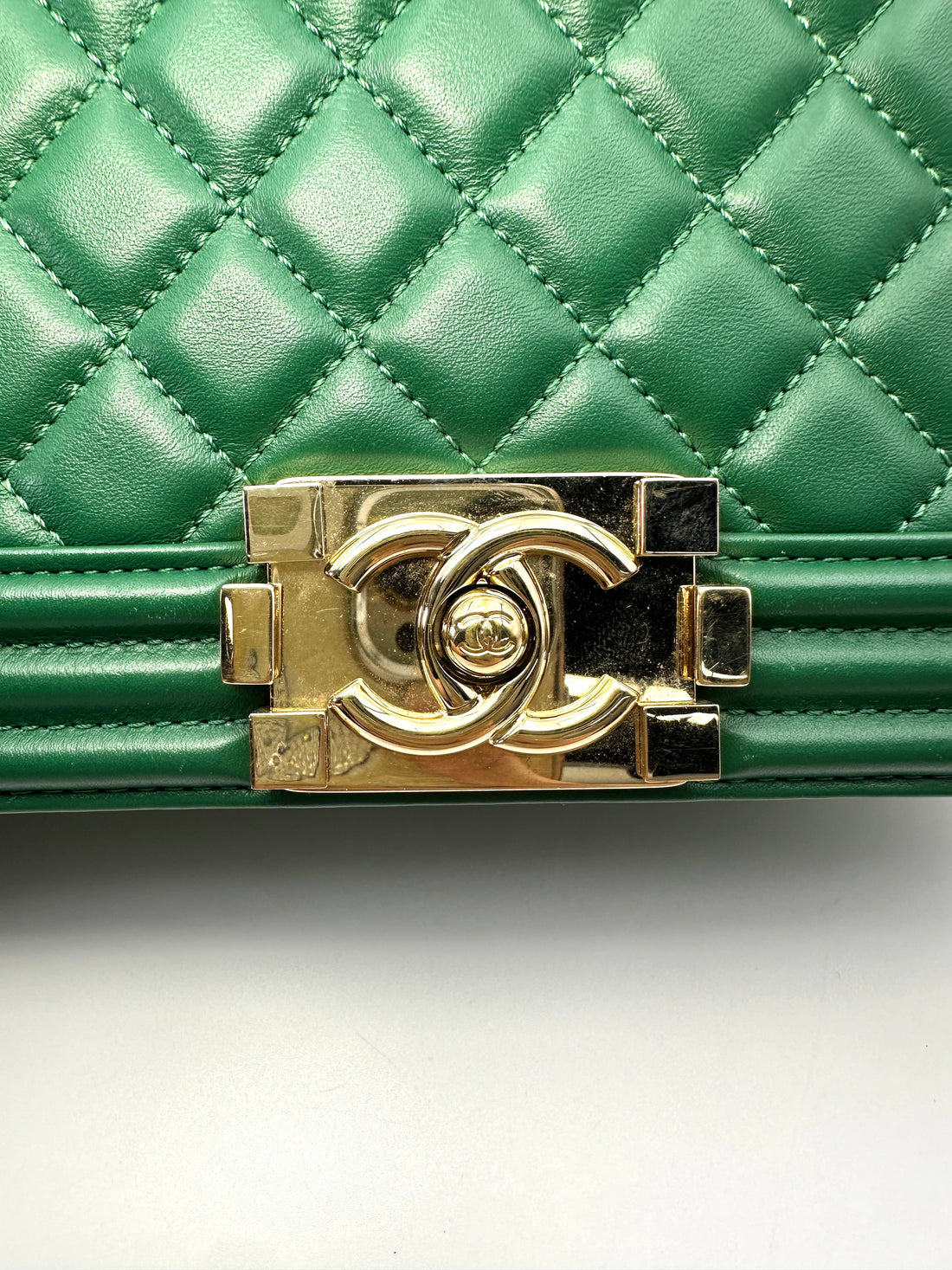 Chanel LeBoy Green Quilted Leather Medium Size Flap Bag With Gold Buckle(25***86) CC2232