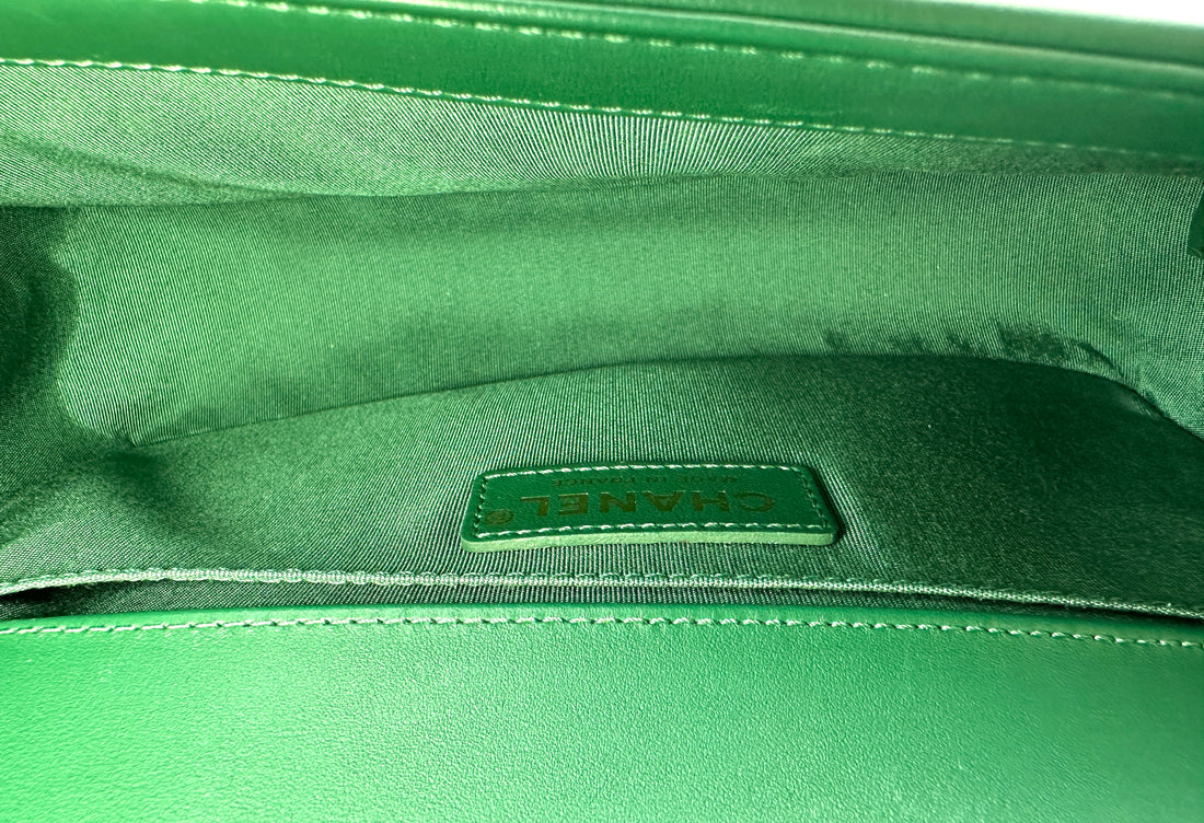 Chanel LeBoy Green Quilted Leather Medium Size Flap Bag With Gold Buckle(25***86) CC2232