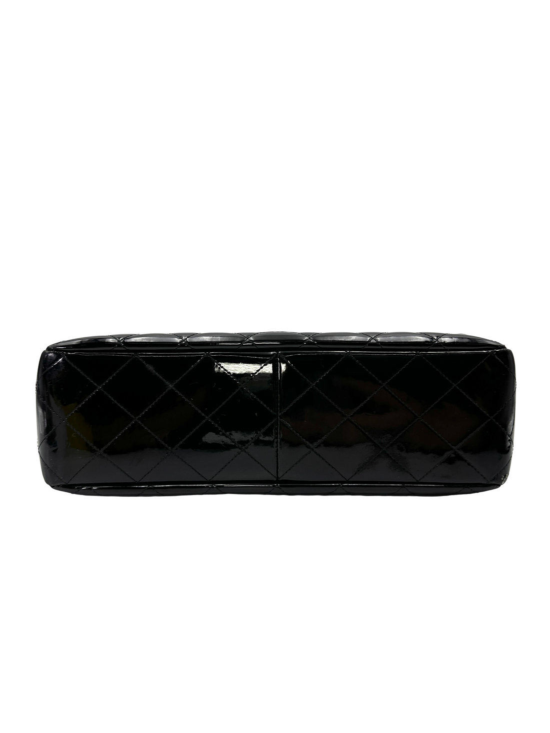 Chanel Classic Flap Black Quilted Patent Leather Jumbo Shoulder Bag With Silver Buckle(13***16) CC2235
