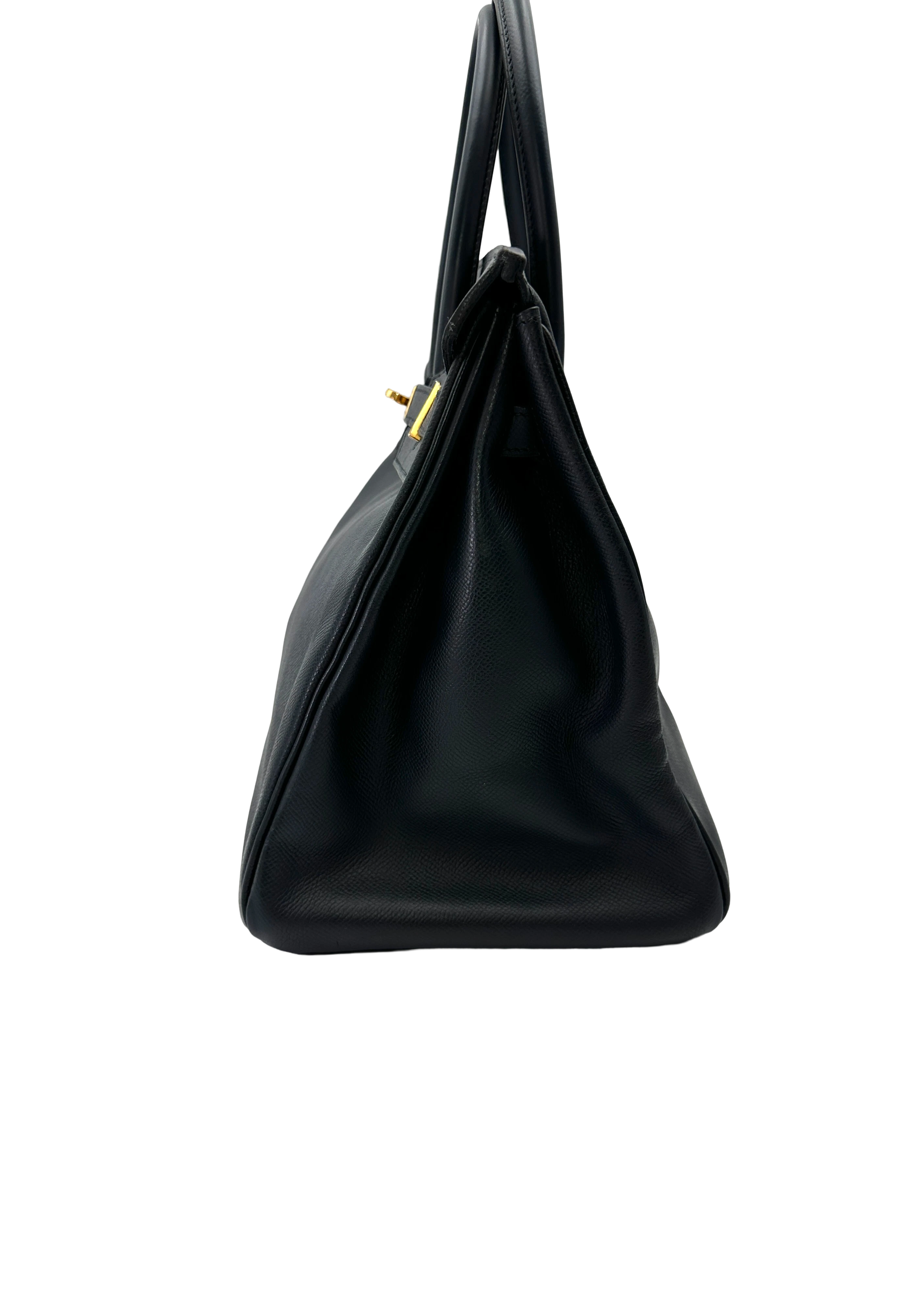 Hermes Kelly Black Leather Top Handle Bag With Gold Hardware HR129