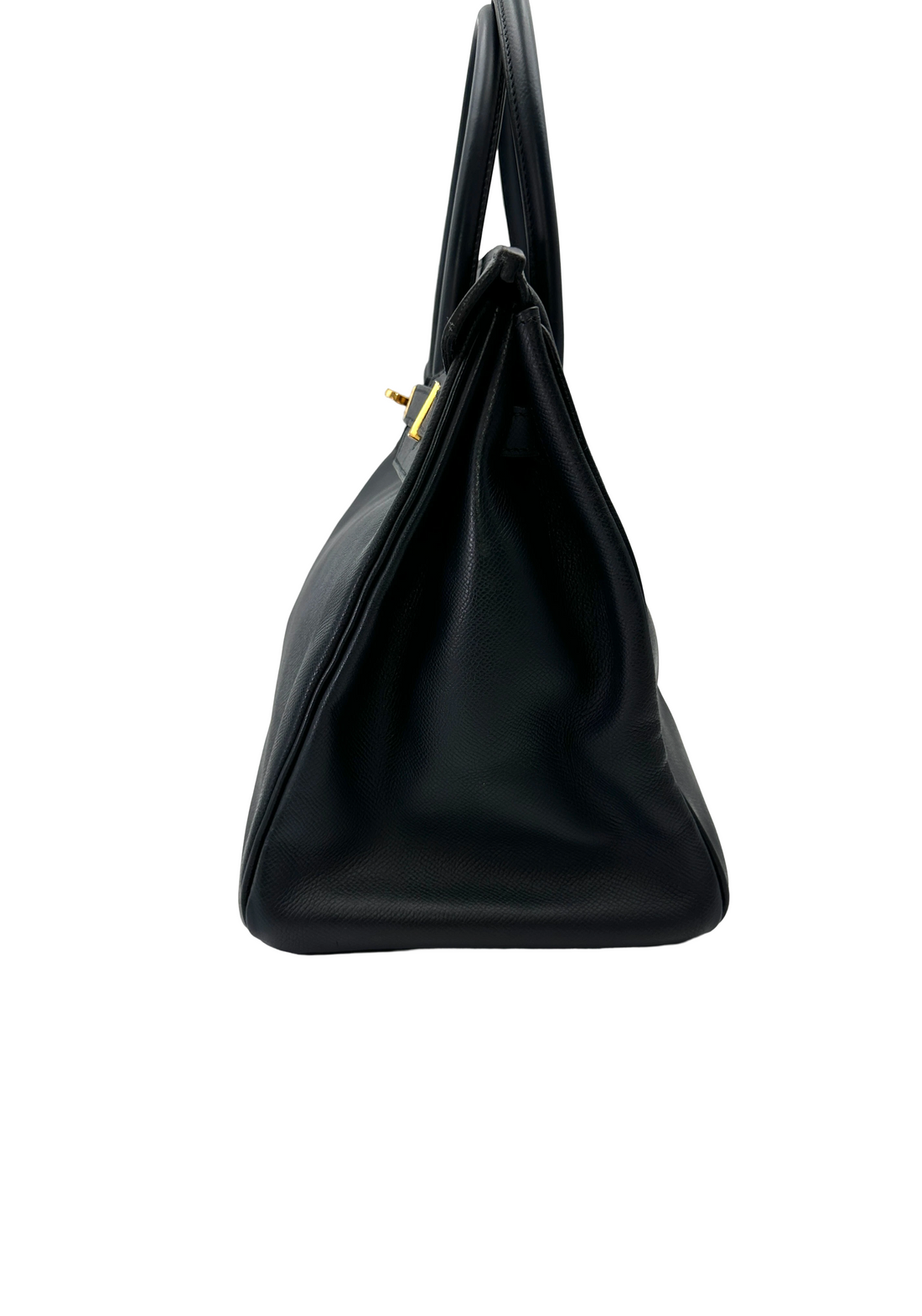 Hermes Kelly Black Leather Top Handle Bag With Gold Hardware HR129