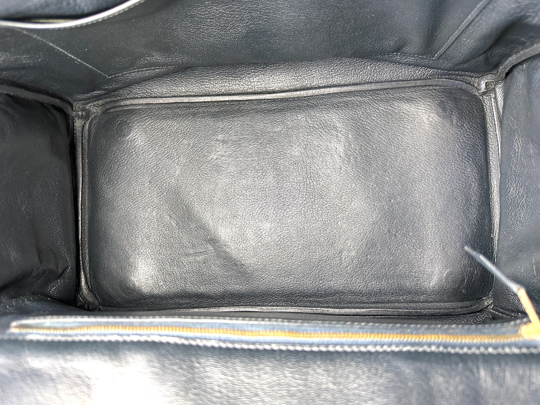 Hermes Kelly Black Leather Top Handle Bag With Gold Hardware HR129