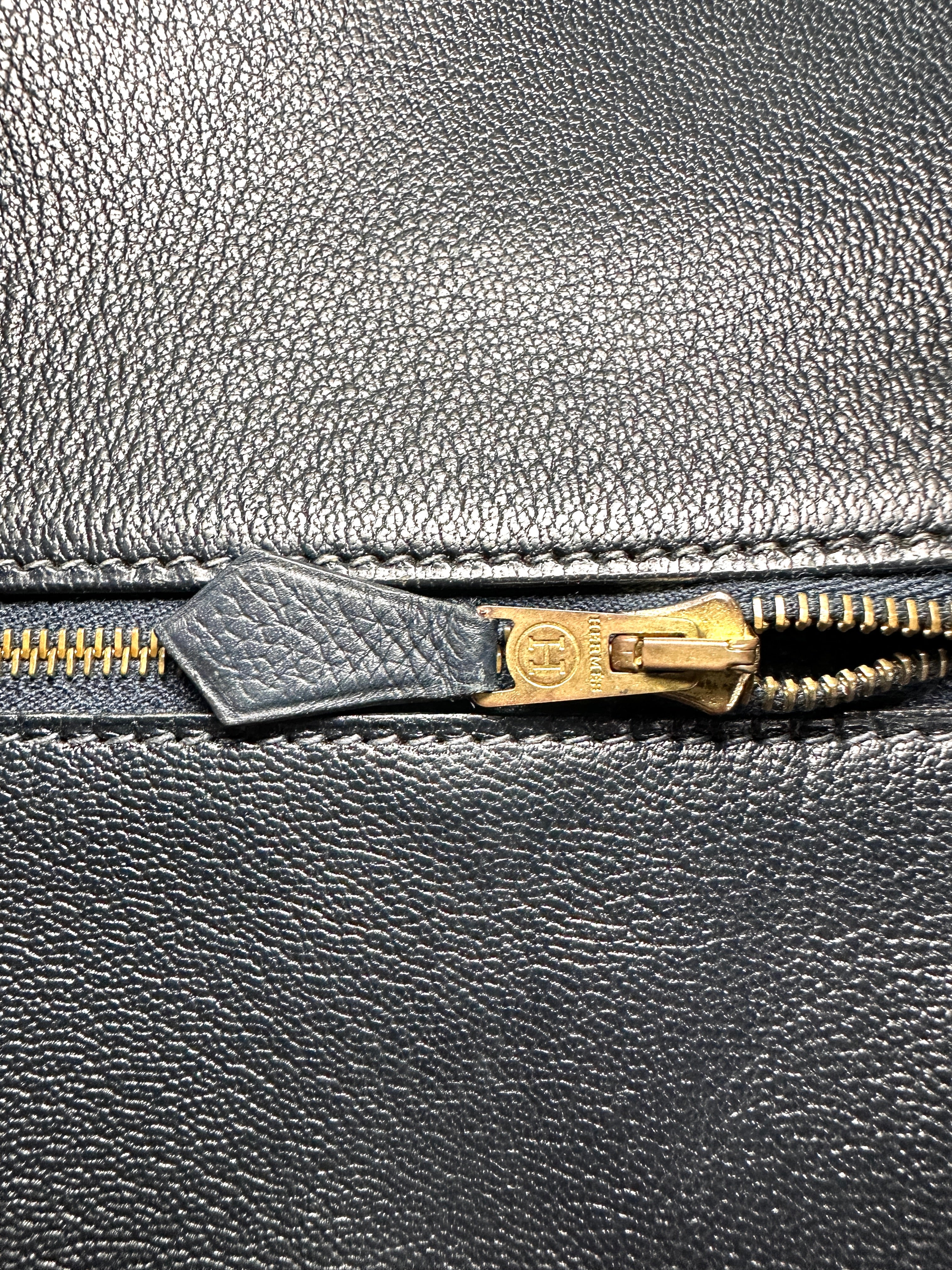 Hermes Kelly Black Leather Top Handle Bag With Gold Hardware HR129
