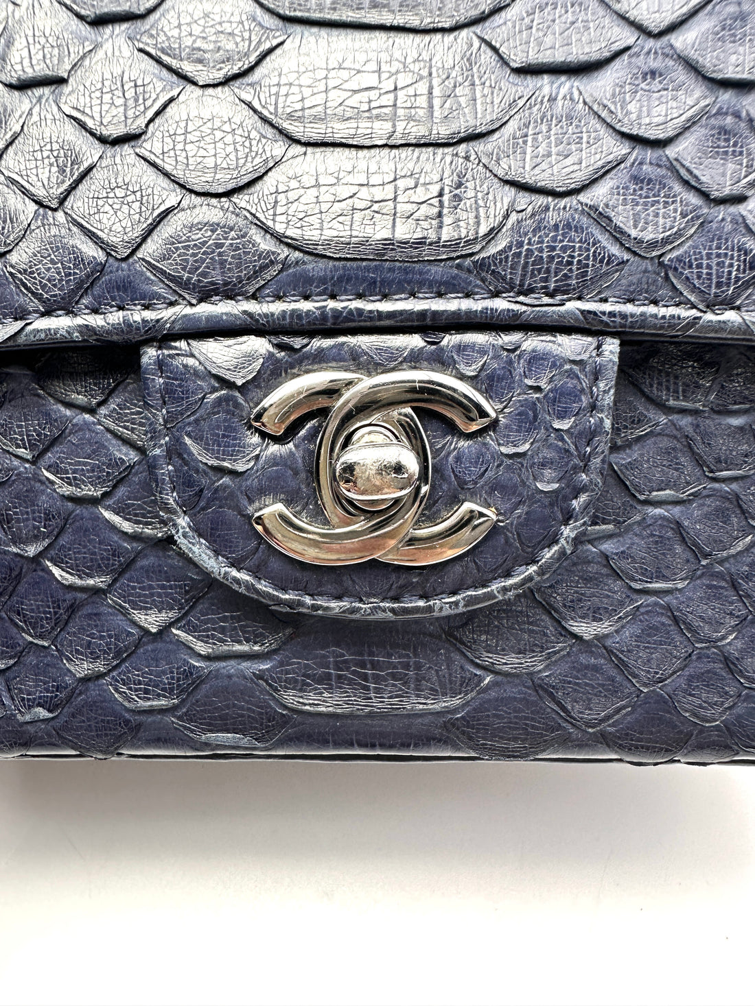 Chanel Classic Flap Navy Python Leather Shoulder Bag(22***58) CC2236