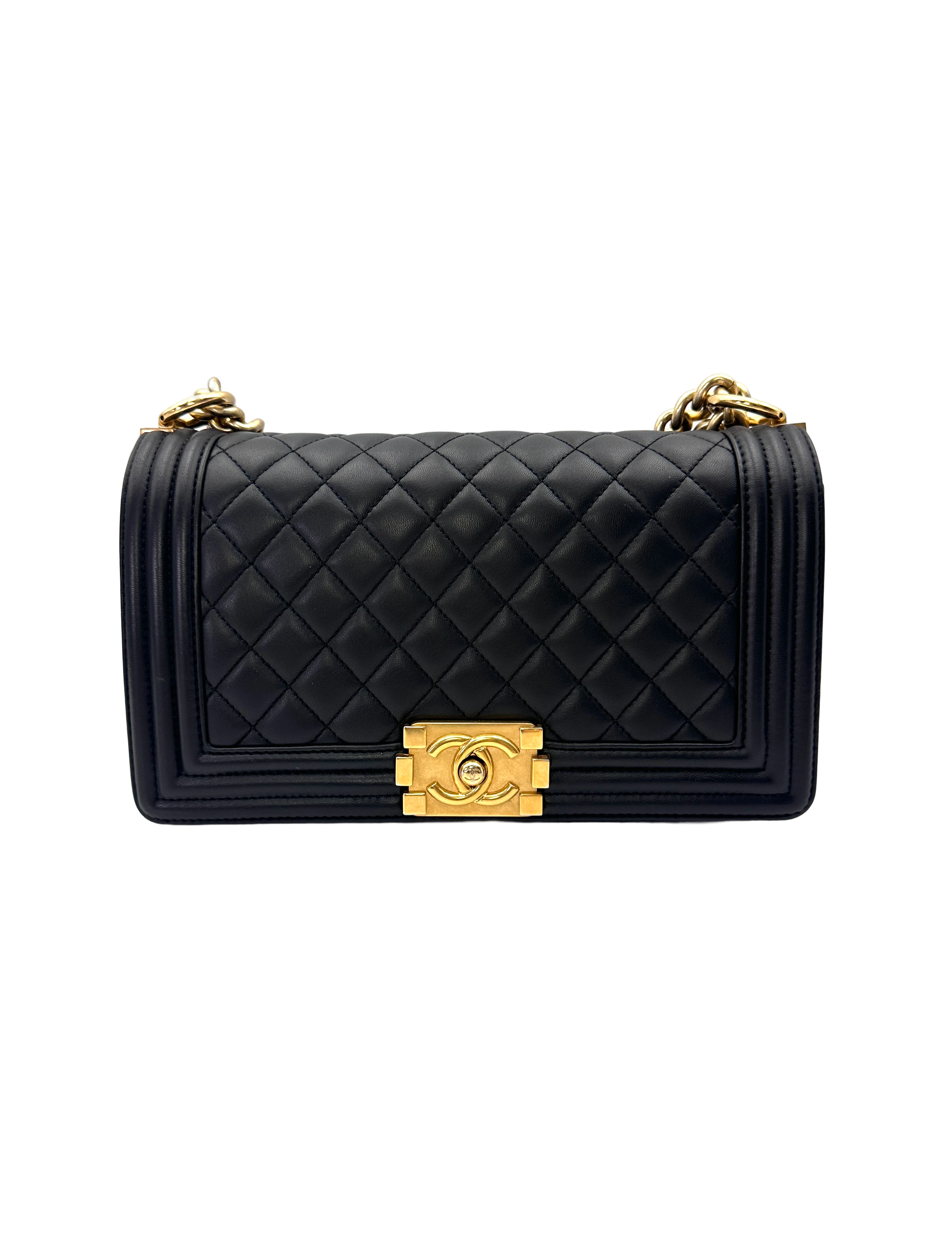 Chanel LeBoy Black Quilted Lambskin Medium Size Flap Bag With Gold Buckle(23***20) CC2233