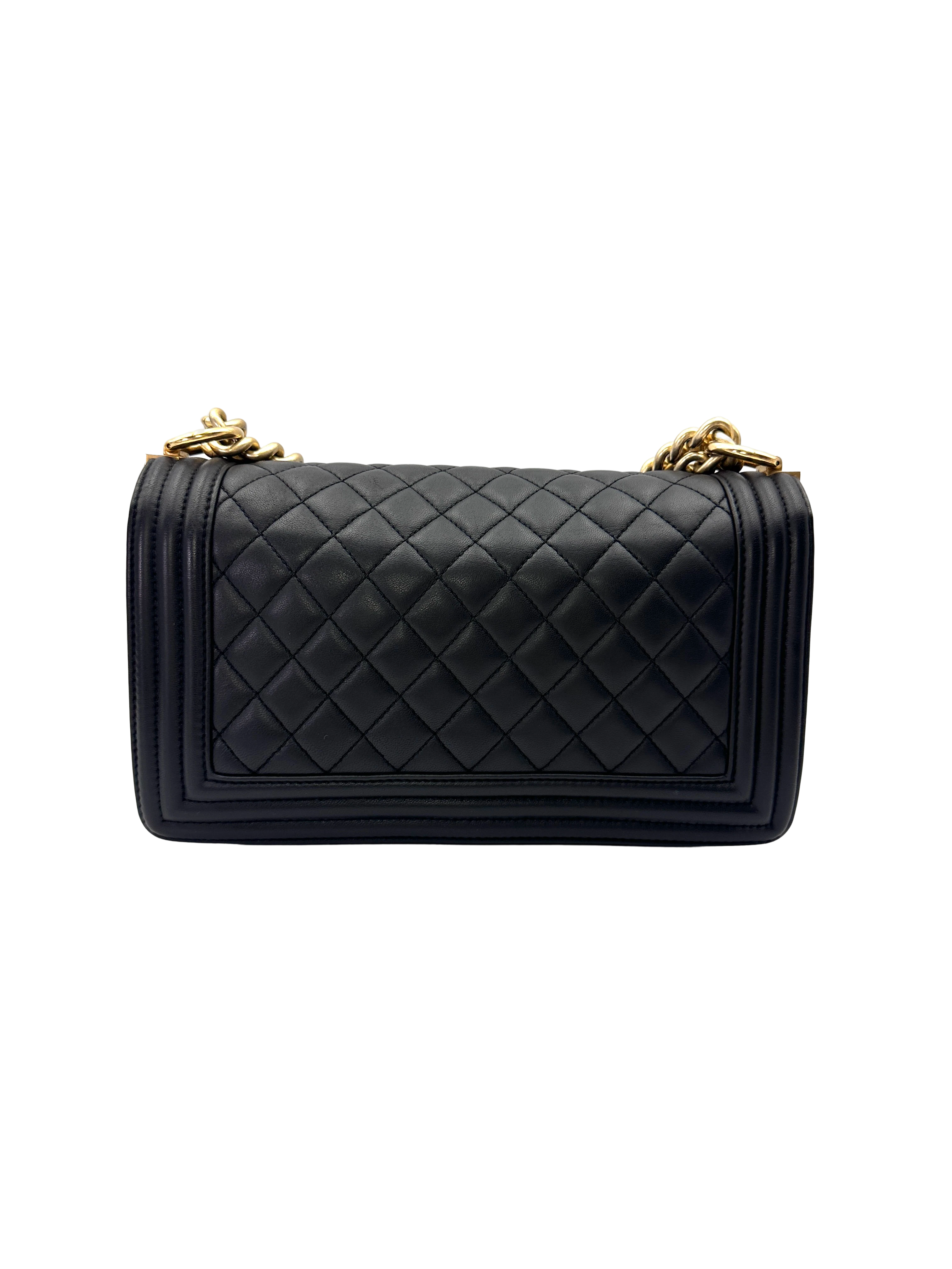 Chanel LeBoy Black Quilted Lambskin Medium Size Flap Bag With Gold Buckle(23***20) CC2233