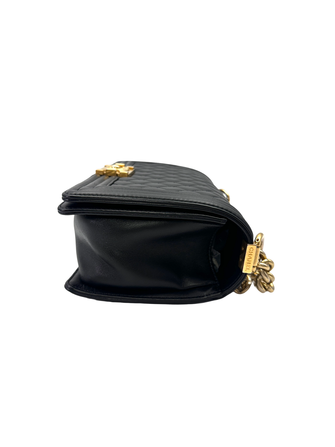 Chanel LeBoy Black Quilted Lambskin Medium Size Flap Bag With Gold Buckle(23***20) CC2233
