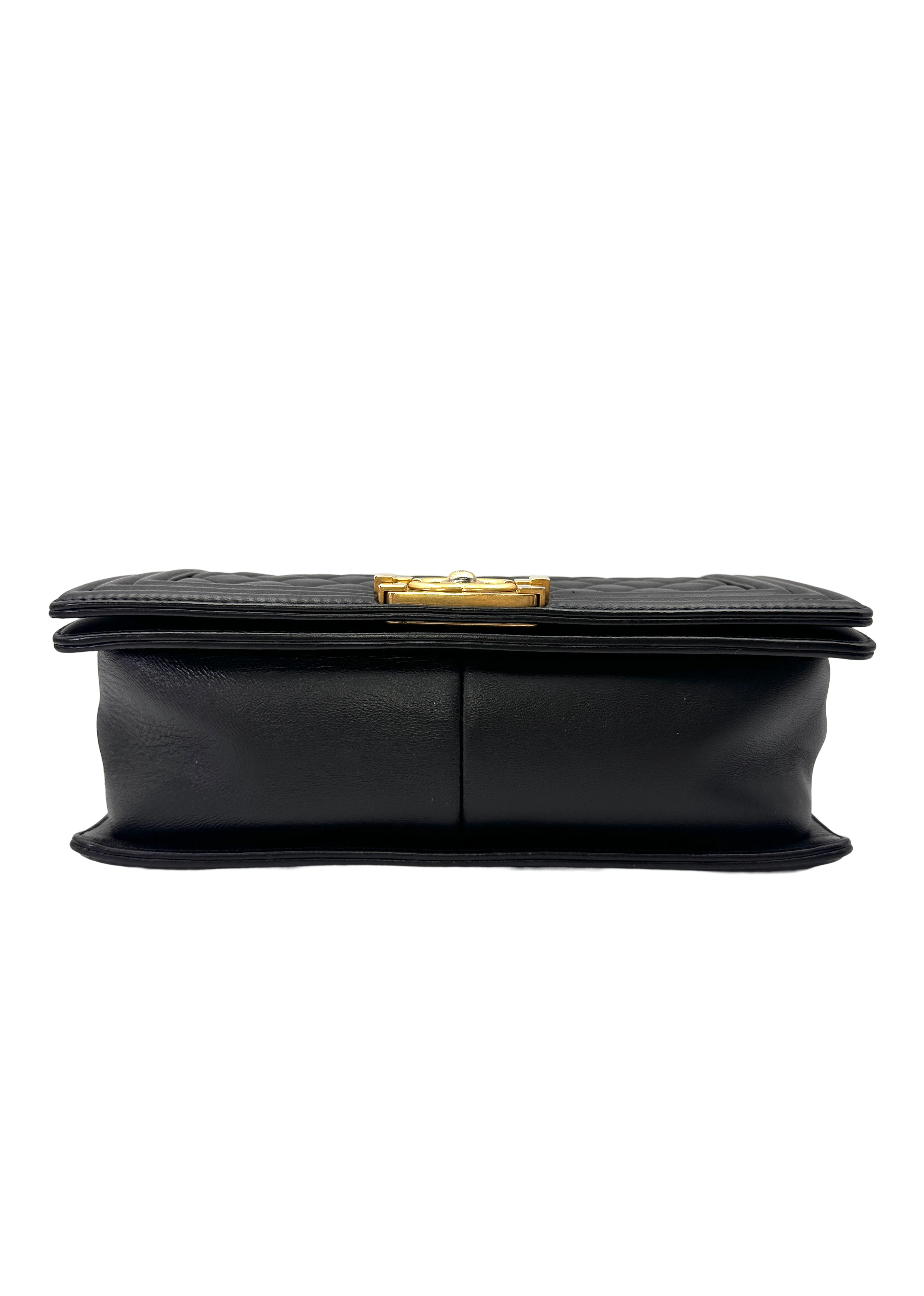 Chanel LeBoy Black Quilted Lambskin Medium Size Flap Bag With Gold Buckle(23***20) CC2233