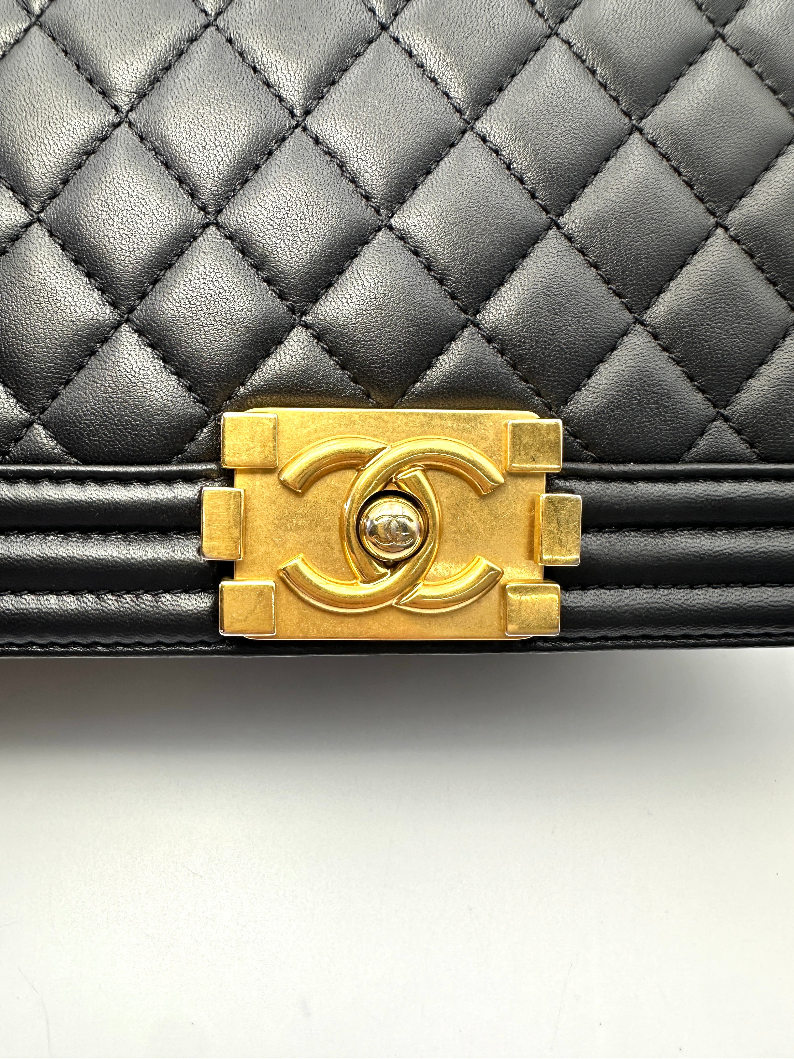 Chanel LeBoy Black Quilted Lambskin Medium Size Flap Bag With Gold Buckle(23***20) CC2233