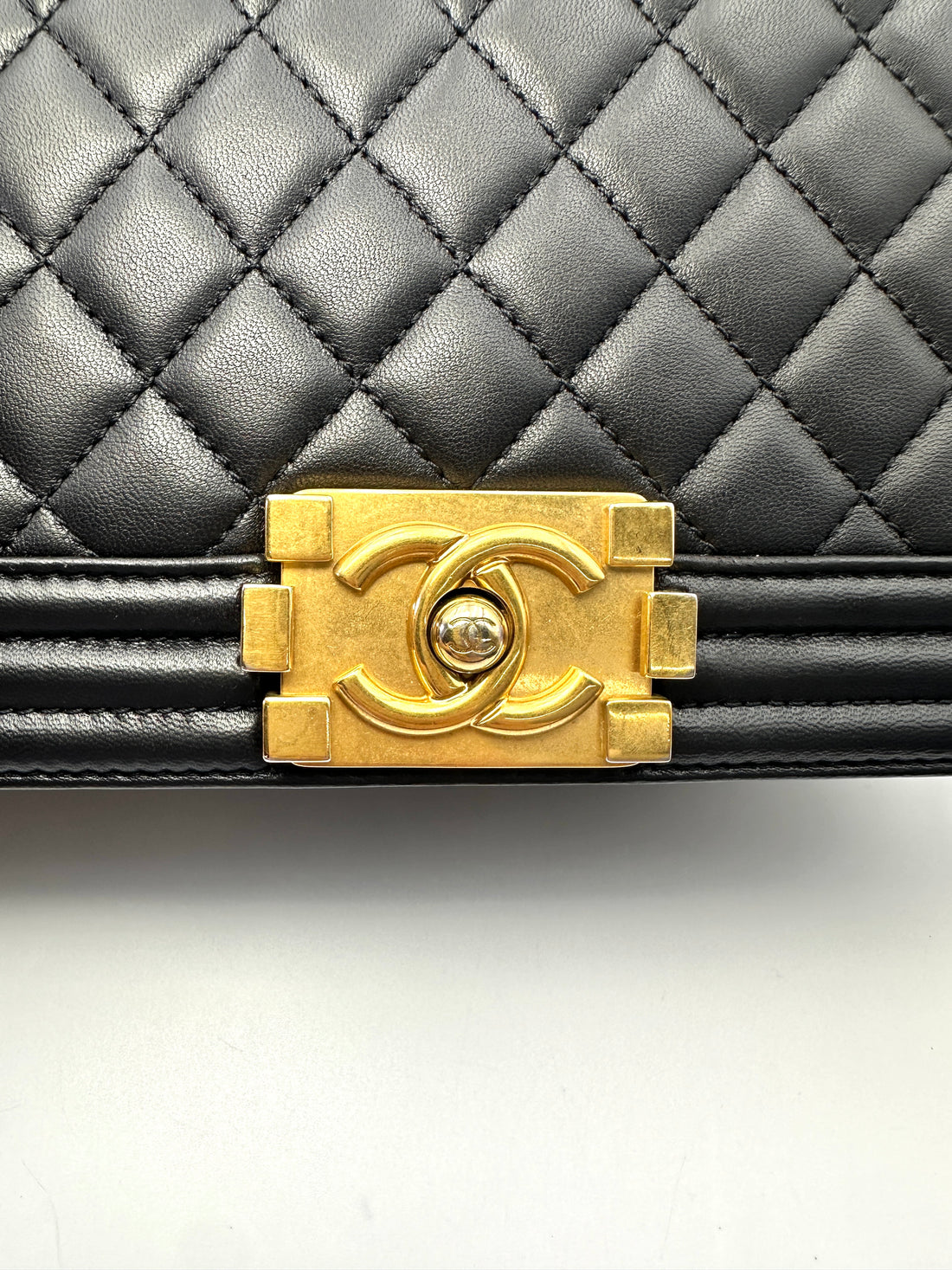 Chanel LeBoy Black Quilted Lambskin Medium Size Flap Bag With Gold Buckle(23***20) CC2233